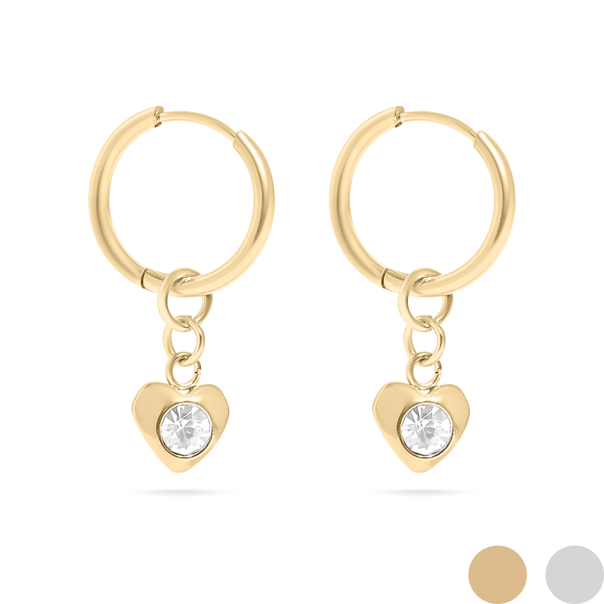 18K Gold PVD Stainless Steel CZ Heart Pendant Huggie Earrings / ERJ0040、mySite、dreamappss