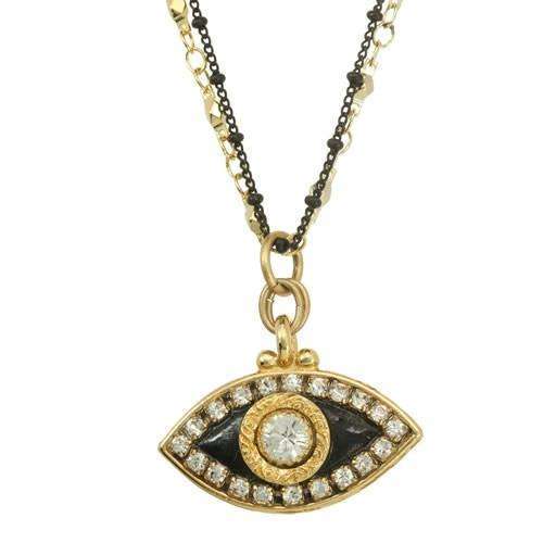 Michal Golan Gold and Black Evil Eye Necklace on Double Chain、mySite、topwebapps