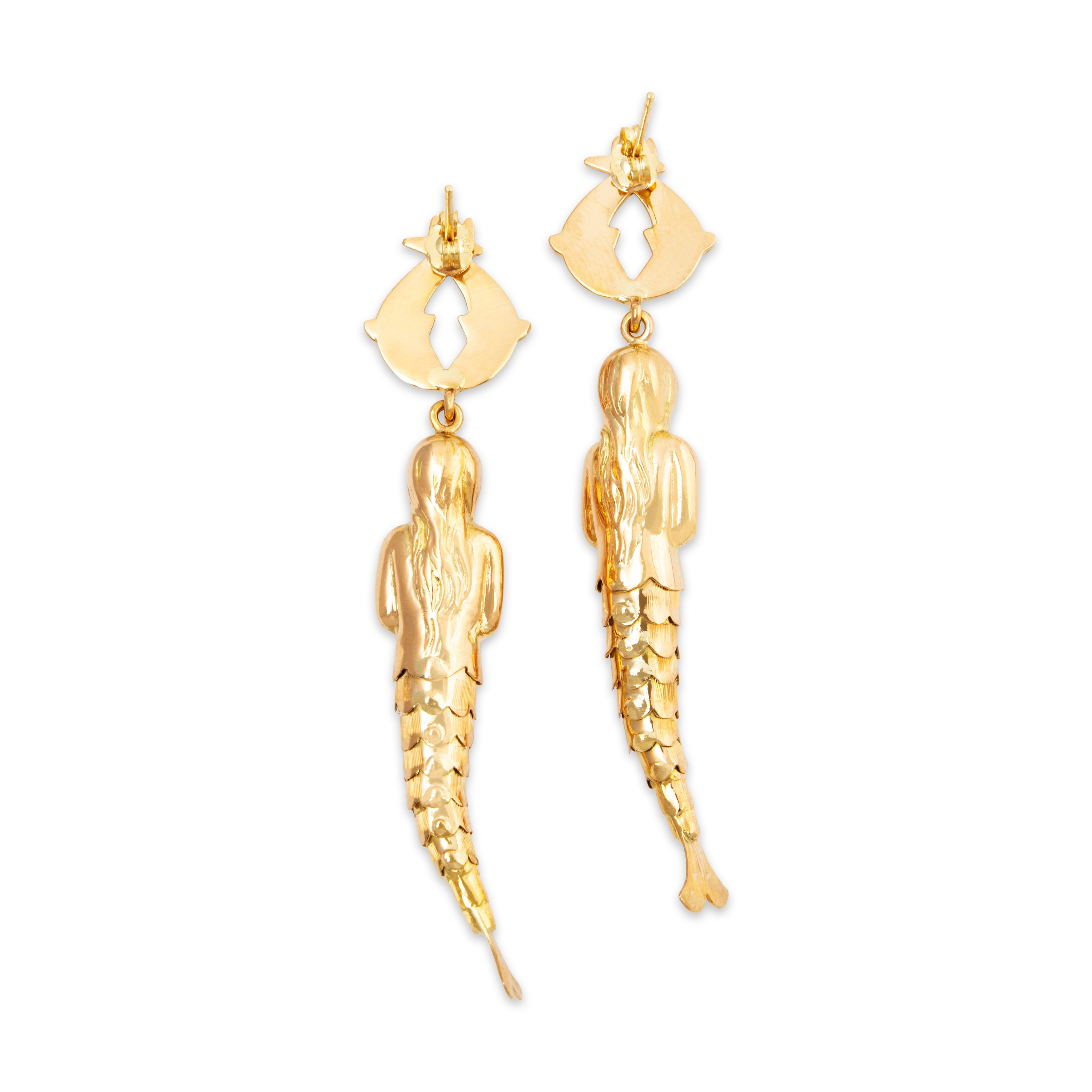 Vintage Large 18k Yellow Gold Incredible Articulated Mermaids Dangle Earrings、mySite、hinf8tx79