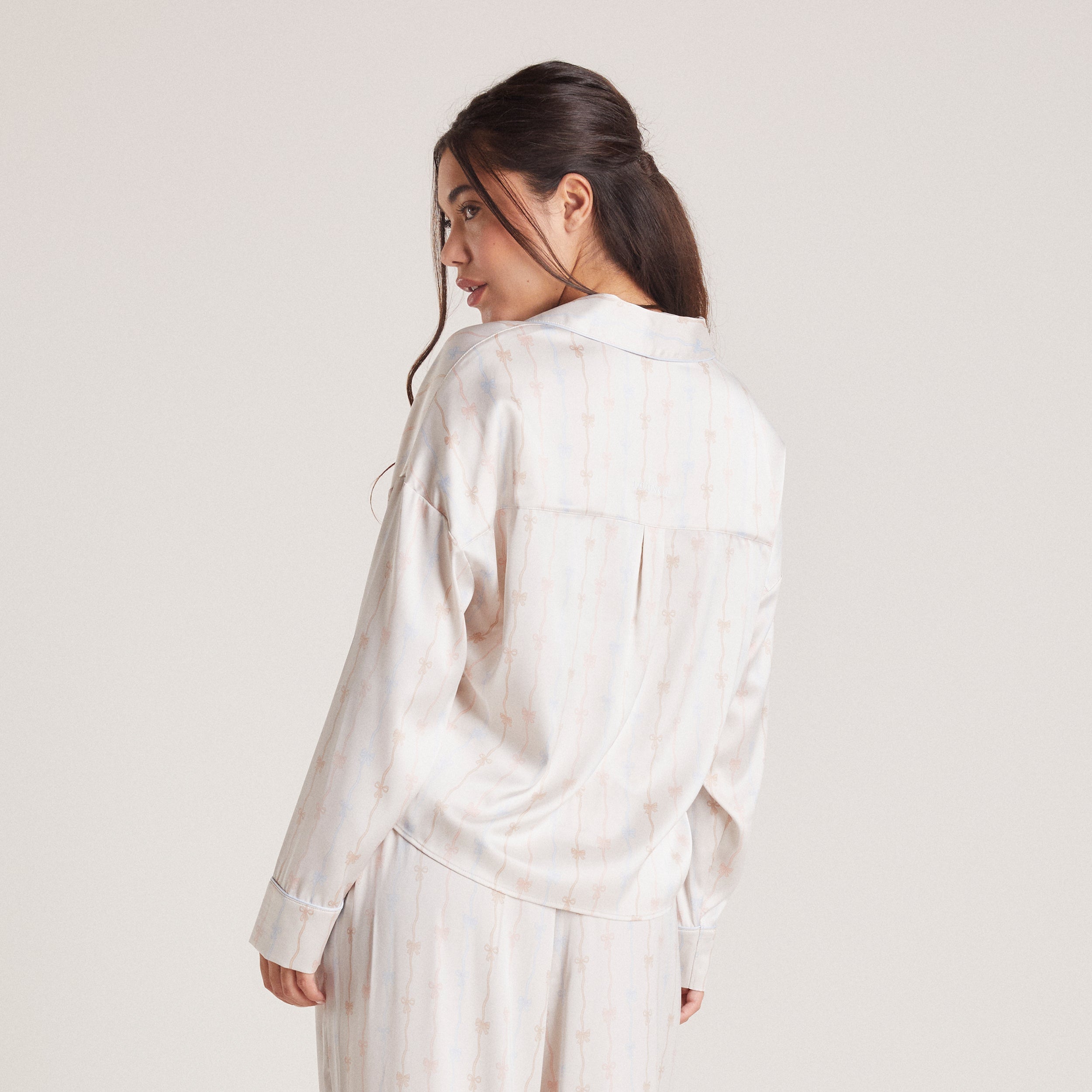 Bow Satin Pyjama Shirt - Pearl、mySite、bengalsvssteelers