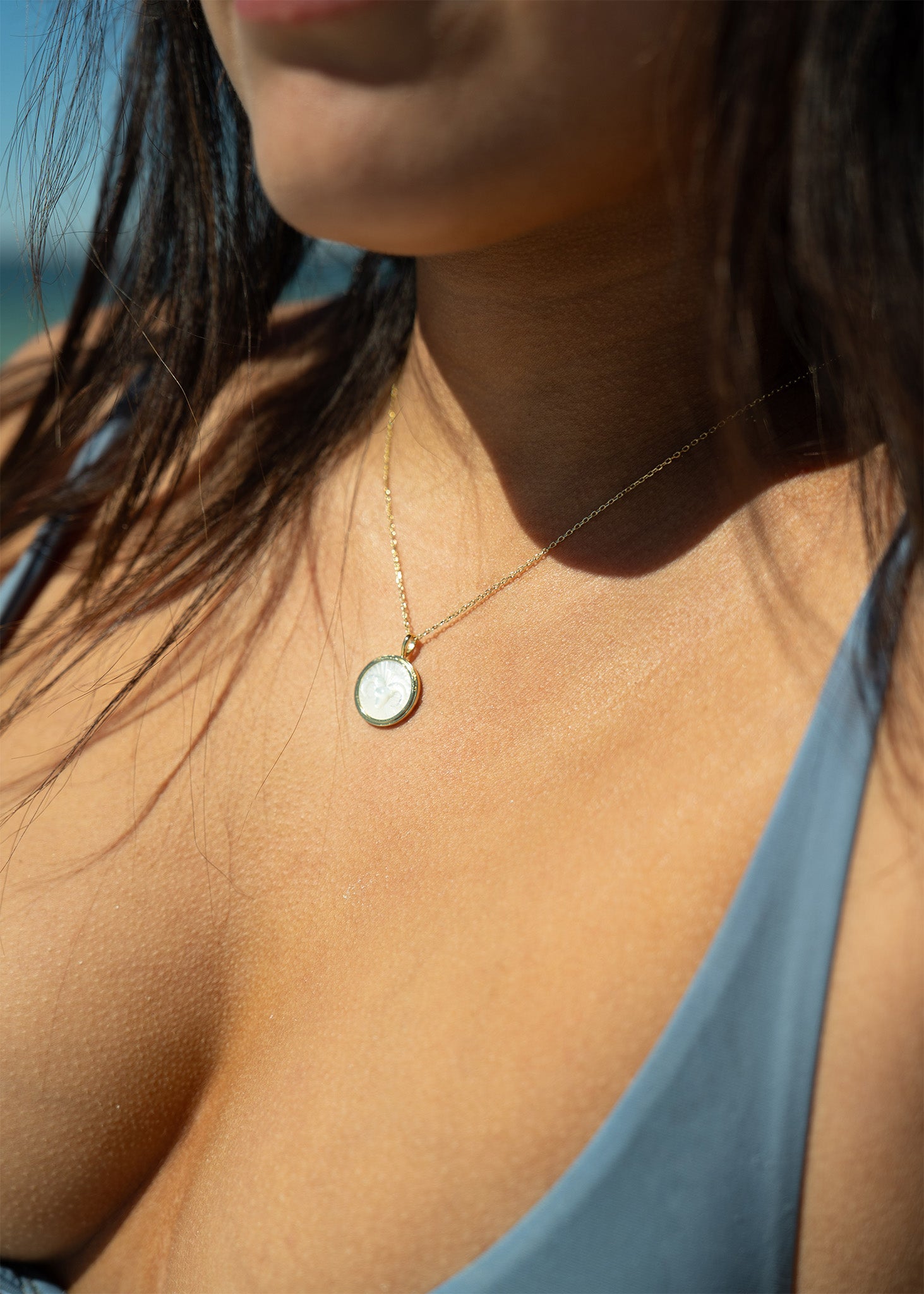 14K Gold Plated Sterling Silver Mother of Pearl Zodiac Pendant Necklace / SBB0354、mySite、dreamappss