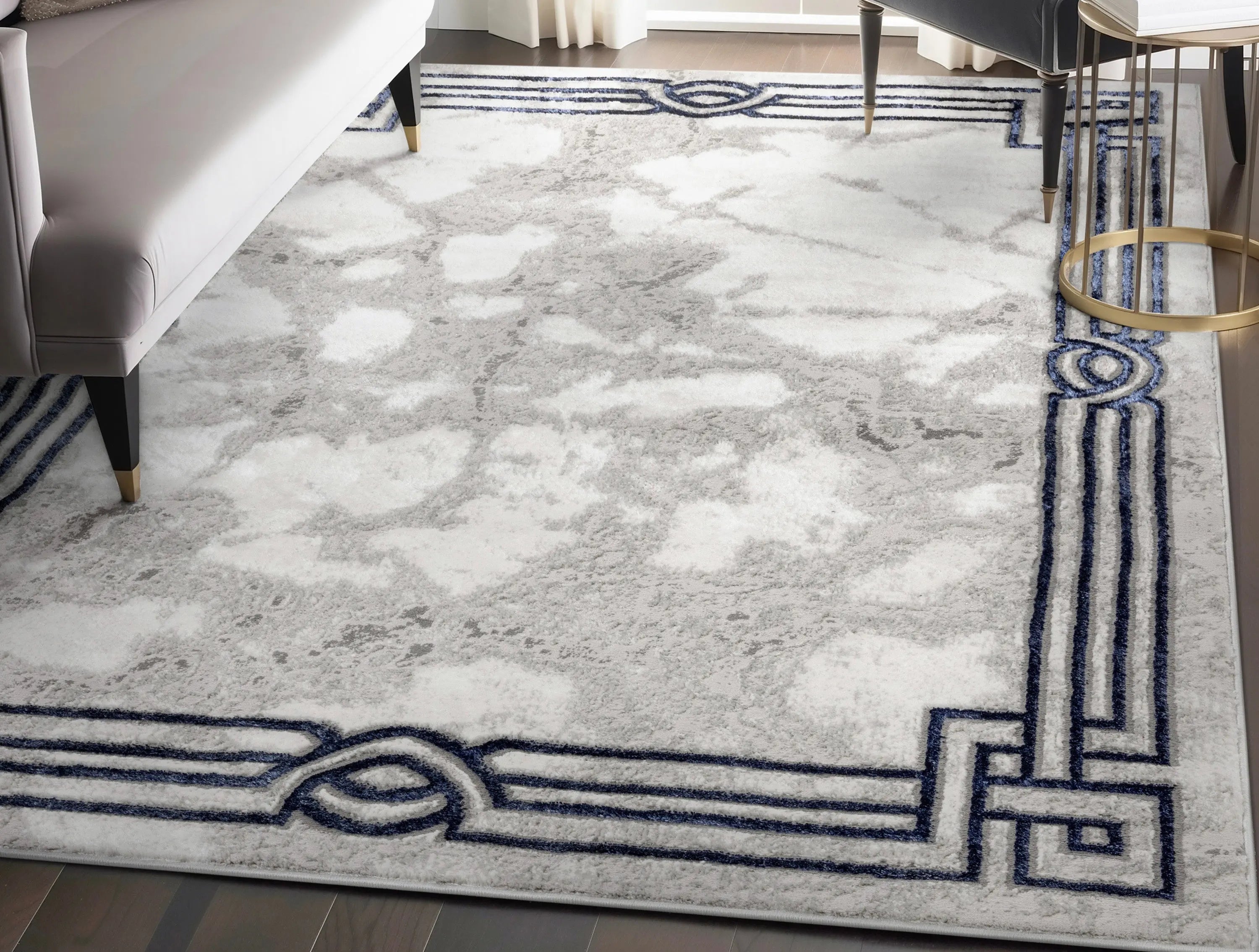Huntington Retro Marble Border Glam Rug、mySite、gigharbornorthrealestate
