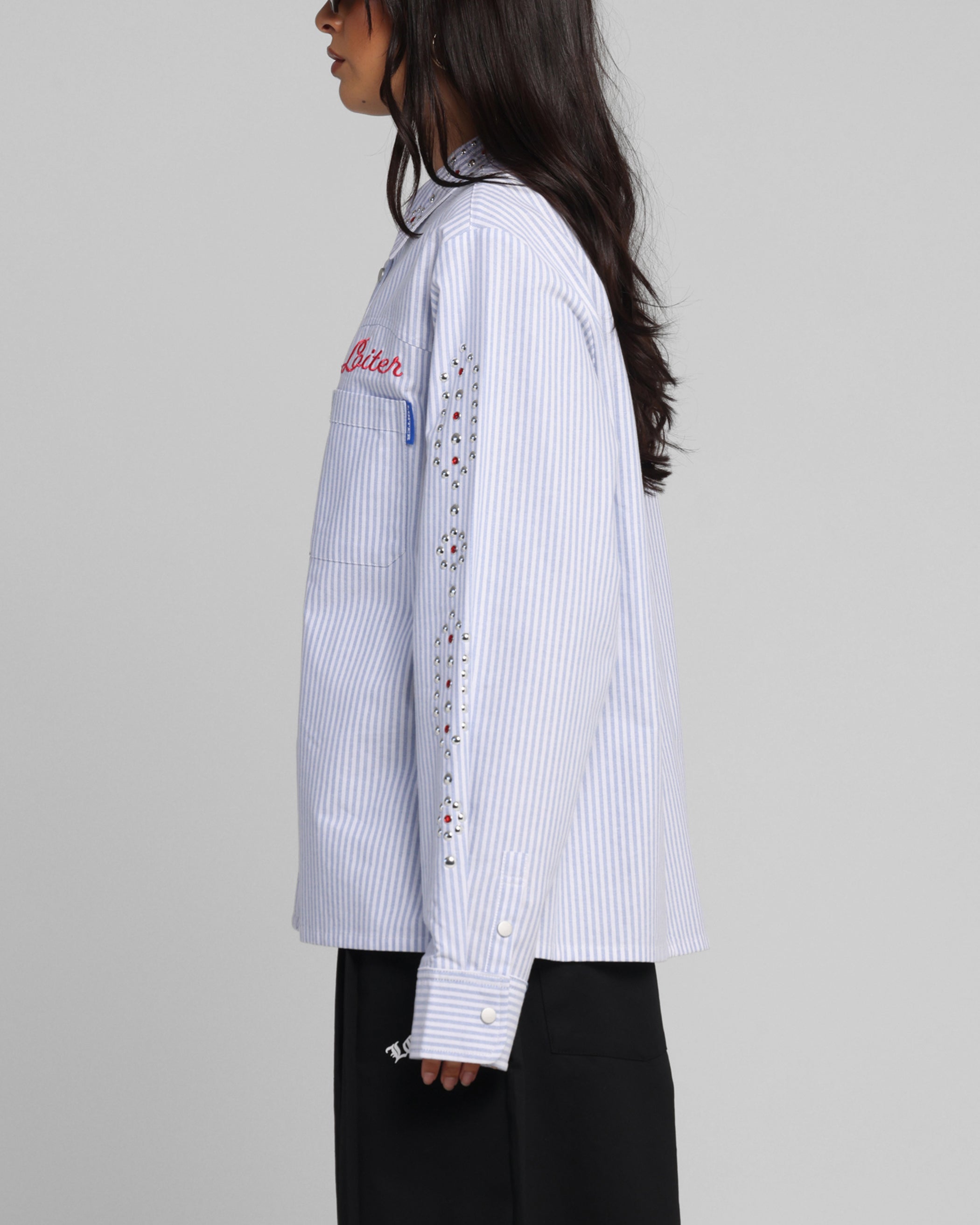 Loiter Western Long Sleeve Button Up Shirt Blue/White、mySite、zt4zffjzw