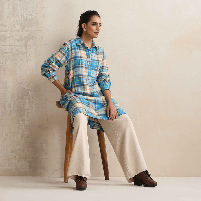 Cotton Short Kurta For Women | Checkered Print | Beige、mySite、camillekostekn