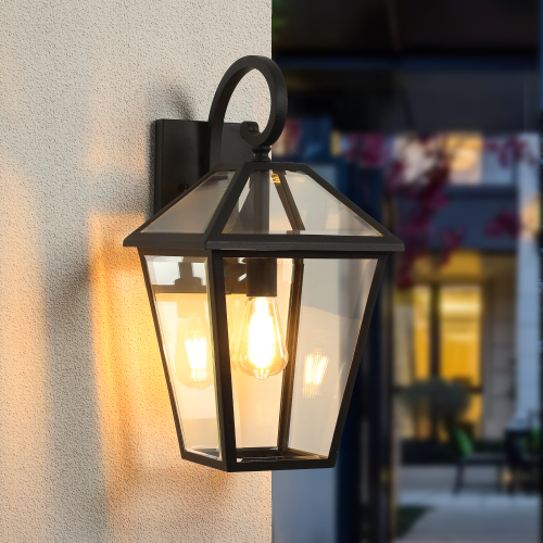 10" 2pcs Outdoor Wall Lanterns, Black Finish Weatherproof Wall Sconce with Clear Glass Panels, Vintage Exterior Light Fixtures for Porch, Patio, Garage, and Entryway (Bulb Not Included)、、eastwooduniform