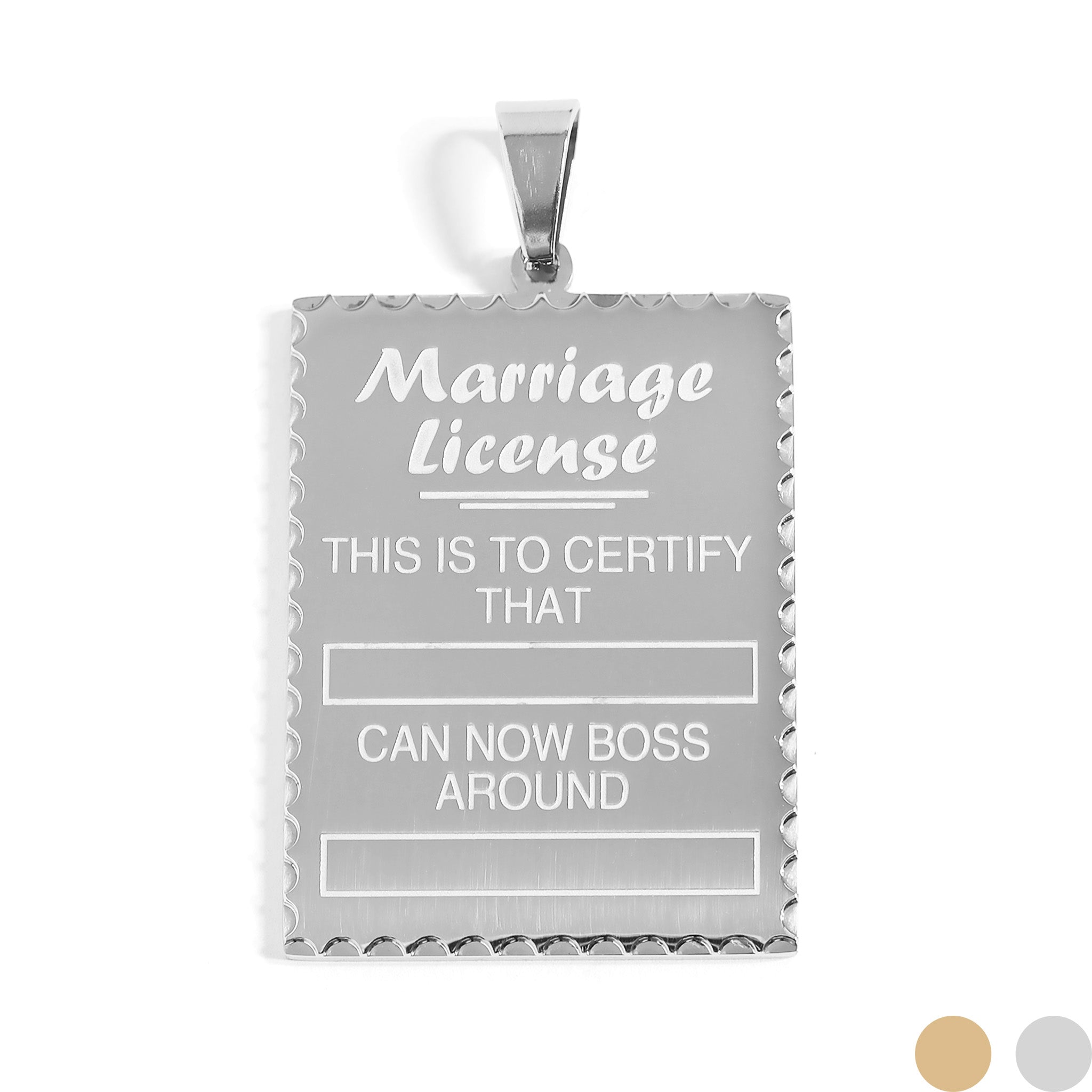 Stainless Steel This is to certify that Funny Marriage License Pendant / SBB0088、mySite、dreamappss
