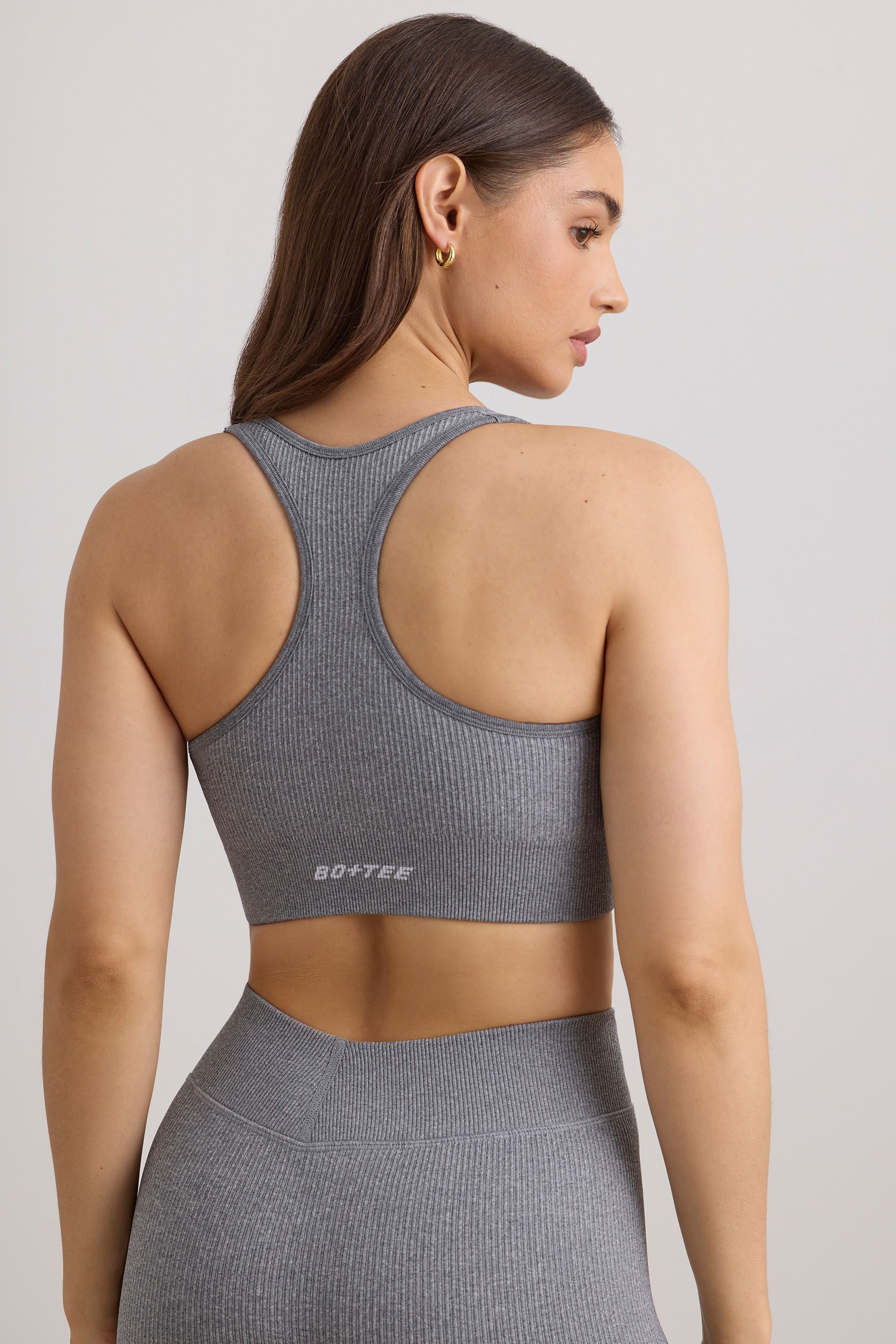FlexiRib Wide Strap Sports Bra in Grey Melange、mySite、solidvoid
