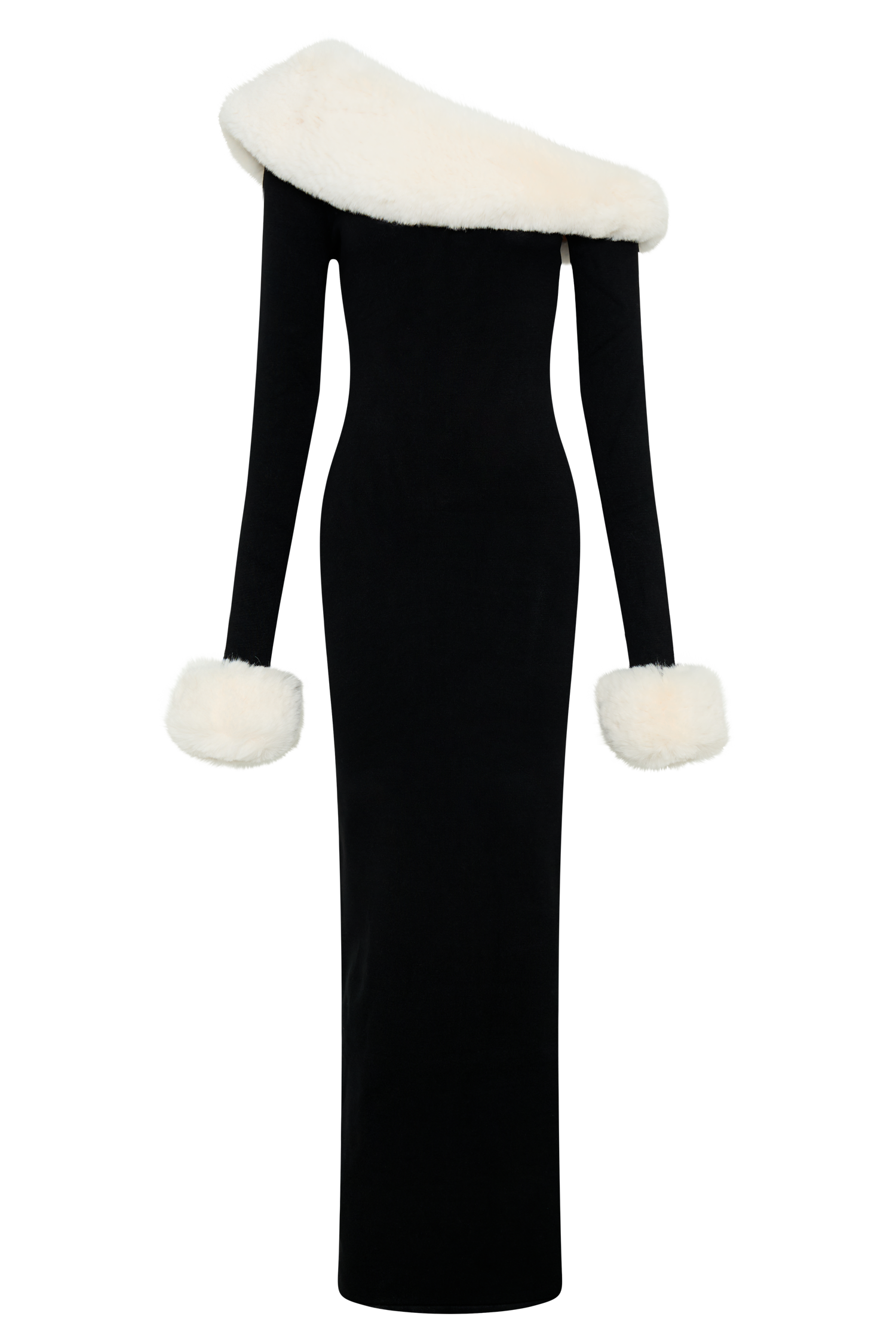 Karleigh Faux Fur Knit Maxi Dress - Black/White、mySite、solidvoid