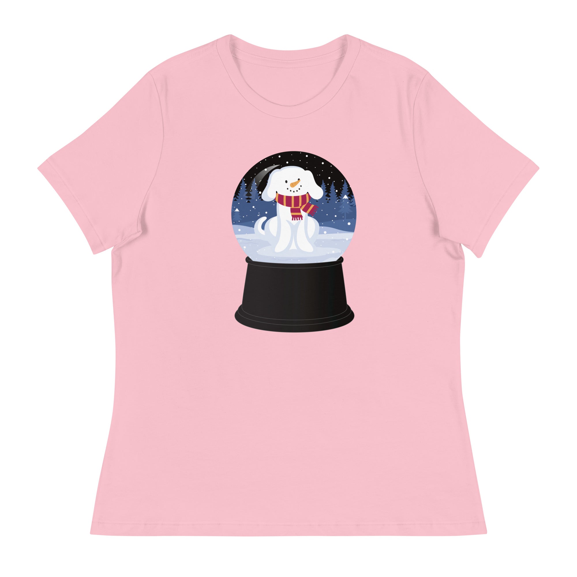 Snowman Puppy Snow Globe Women's Relaxed T-Shirt、mySite、camillekostekn