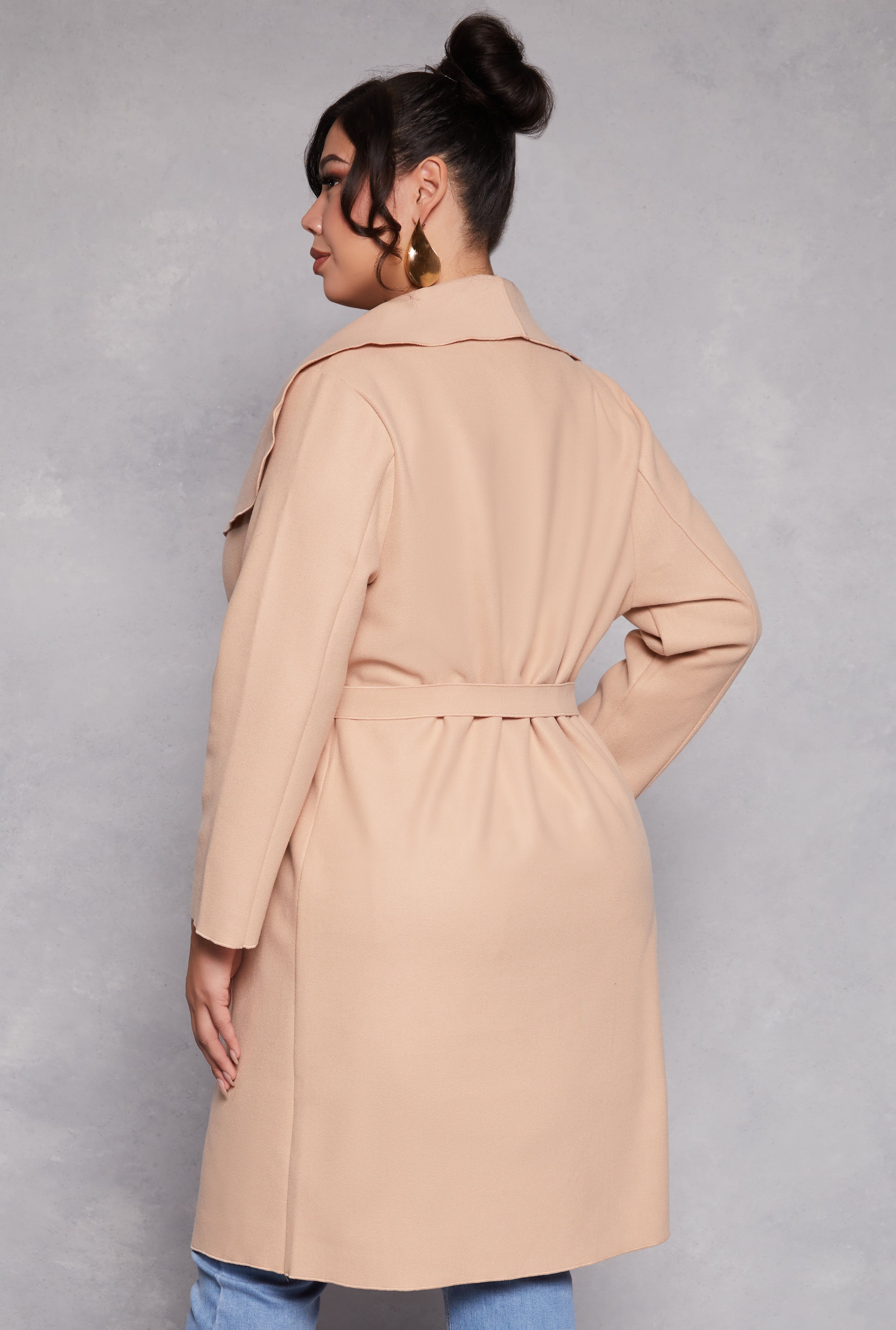 Plus Size Waterfall Collar Wrap Coat、mySite、camillekostekn