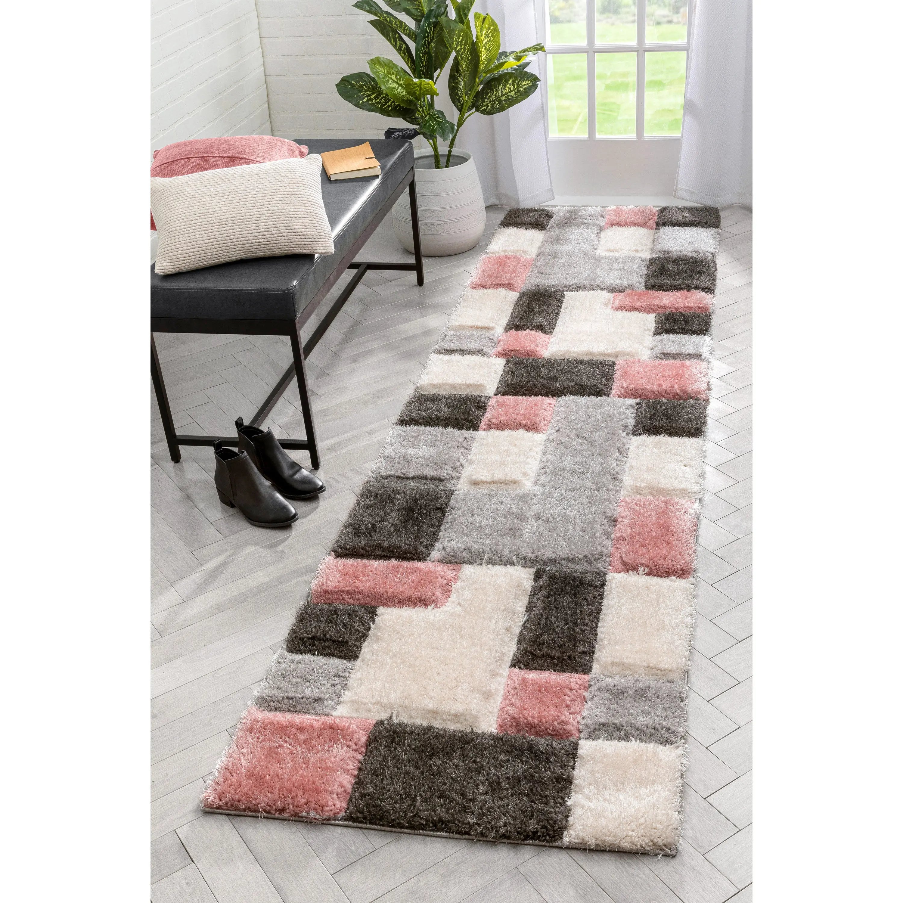 Escondido Blush Modern Geometric 3D Textured Shag Rug、mySite、gigharbornorthrealestate