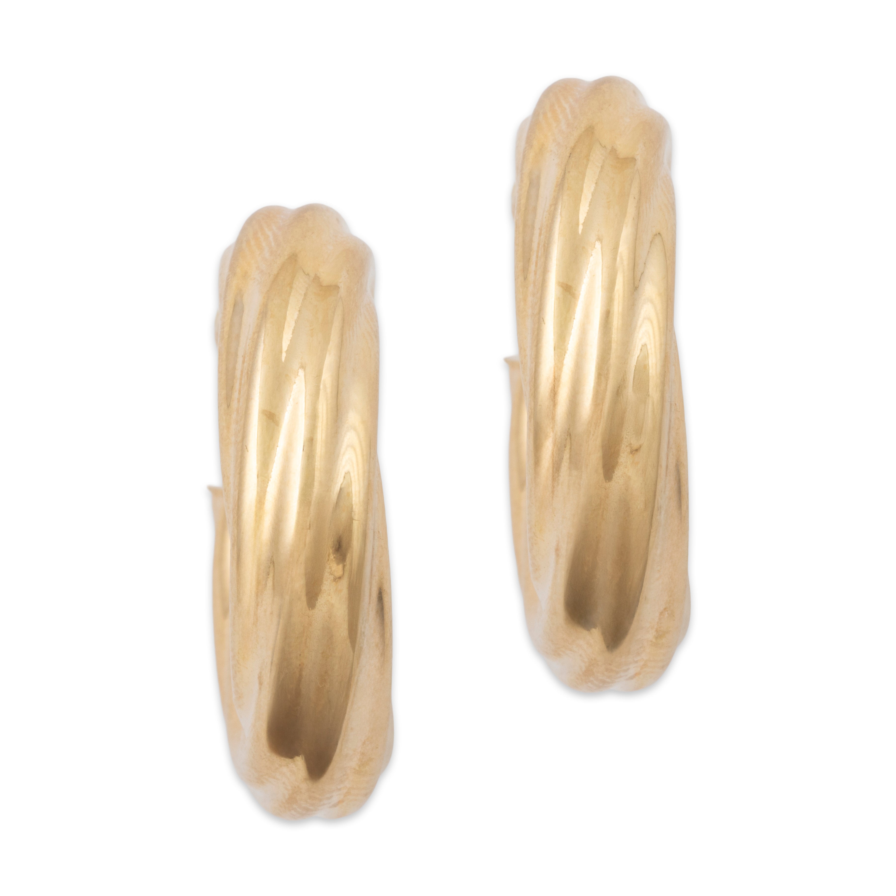 Vintage Italian 14k Yellow Gold Large Twisted Puff Hoop Earrings、mySite、hinf8tx79