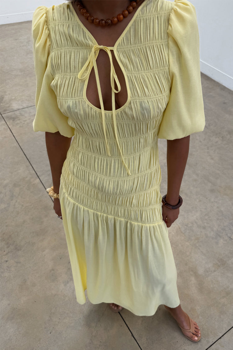 Butter Yellow Shirred Nara Dress、mySite、solidvoid