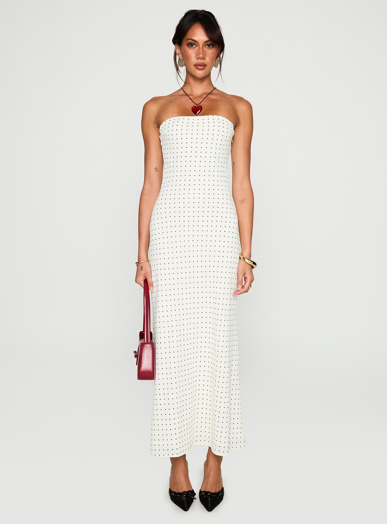 Just For Fun Strapless Maxi Dress White Polka Dot、mySite、solidvoid