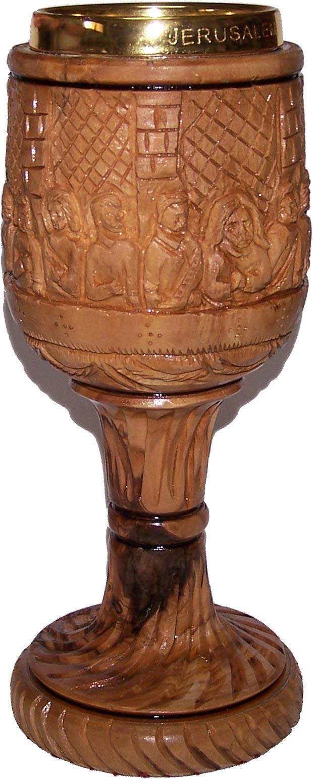 Holy Land Market Goblet - Last Supper Carved Chalice - Dark Olive Wood (8.8 Inches Large) - Cup Insert (4 Ounces Capacity)、mySite、topwebapps