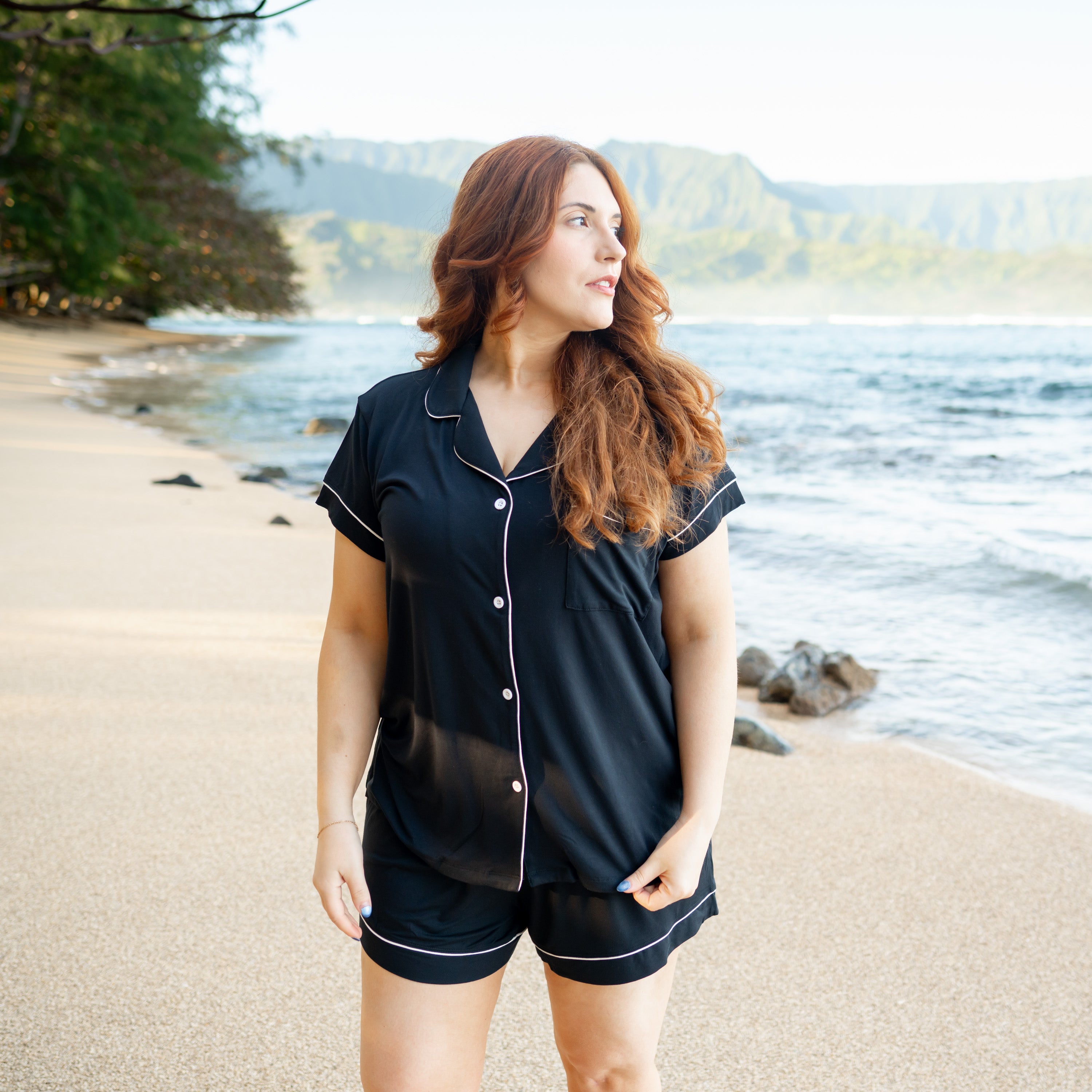  Women’s Short Sleeve Pajama Set in Midnight with Cloud Trim、mySite、layawaytickets