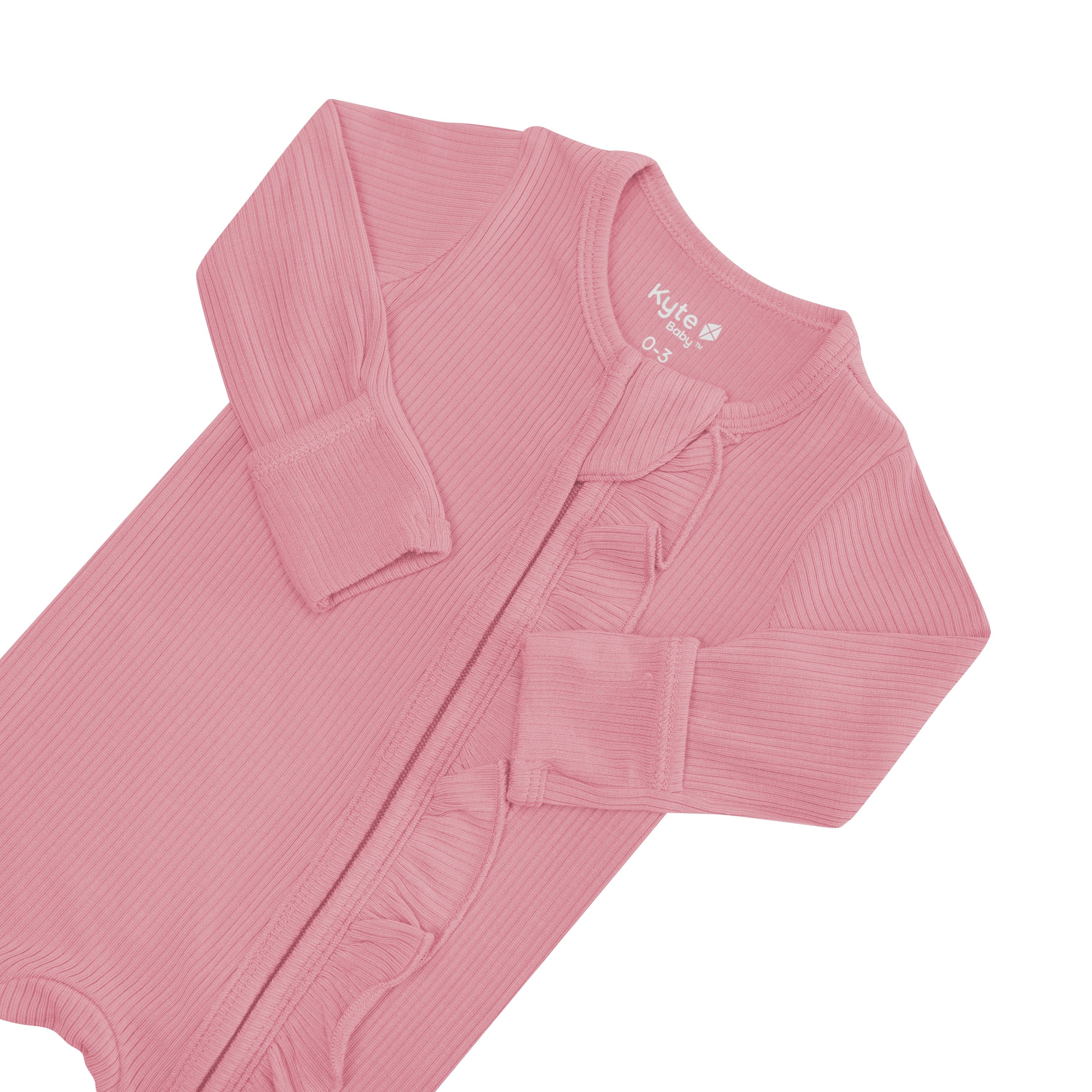  Ribbed Ruffle Zipper Footie in Apple Blossom、mySite、layawaytickets