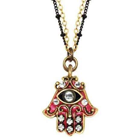 Michal Golan Hamsa Necklace with Evil Eye in Black, Pink, and Gold、mySite、topwebapps