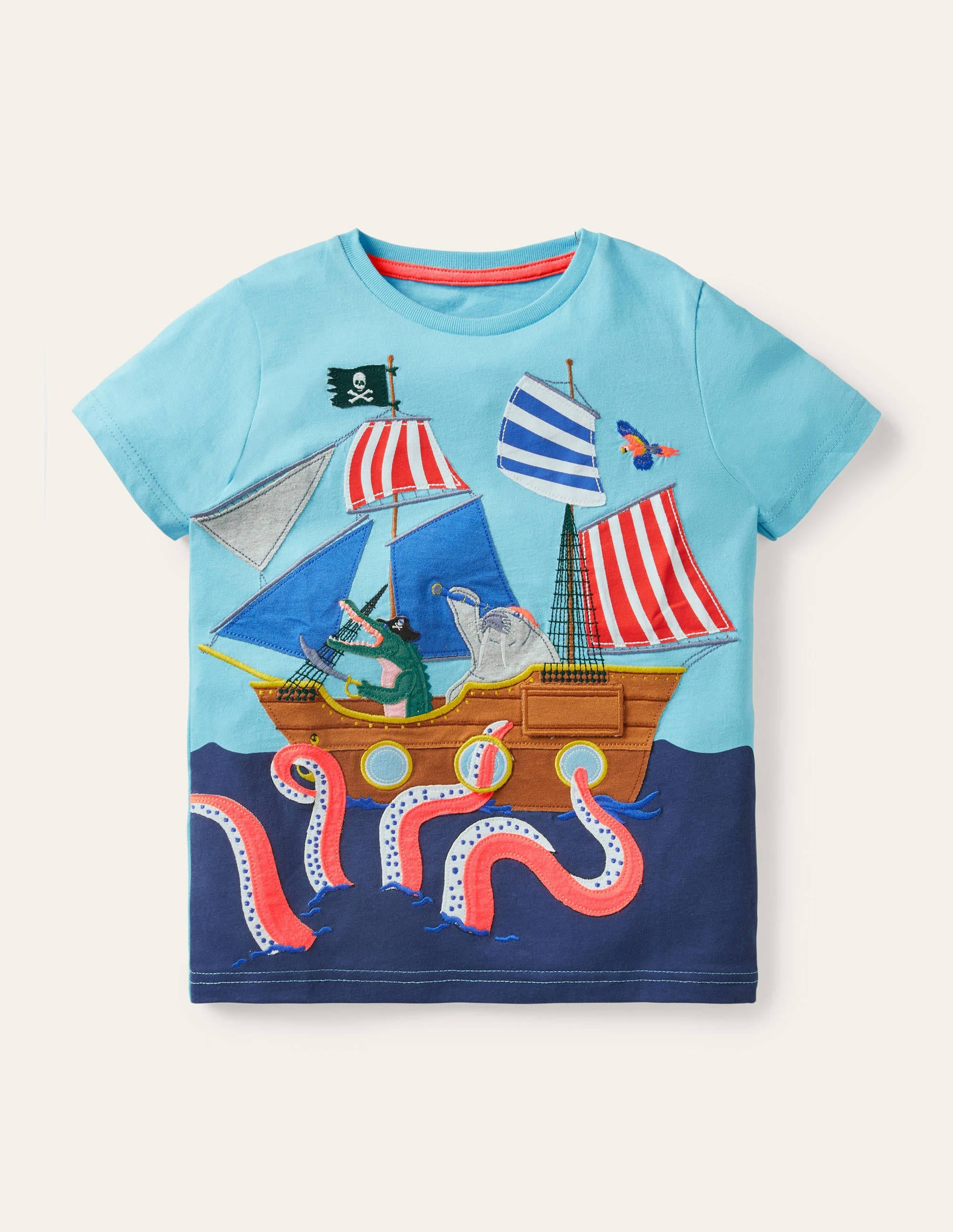 Lift-the-flap Beach T-shirt-Aqua Blue Pirate Ship、mySite、ashleygrahame