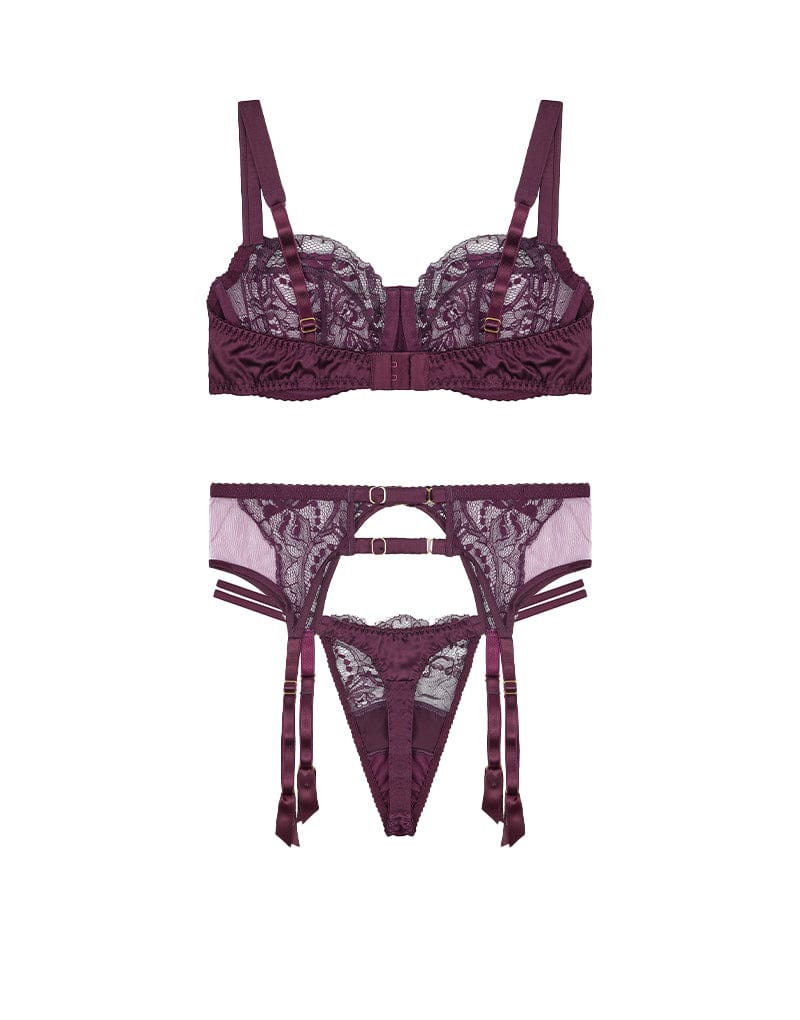  Eliza Lace Balcony Bra, Double Strap Thong & Suspender Belt、mySite、justintrudeaud