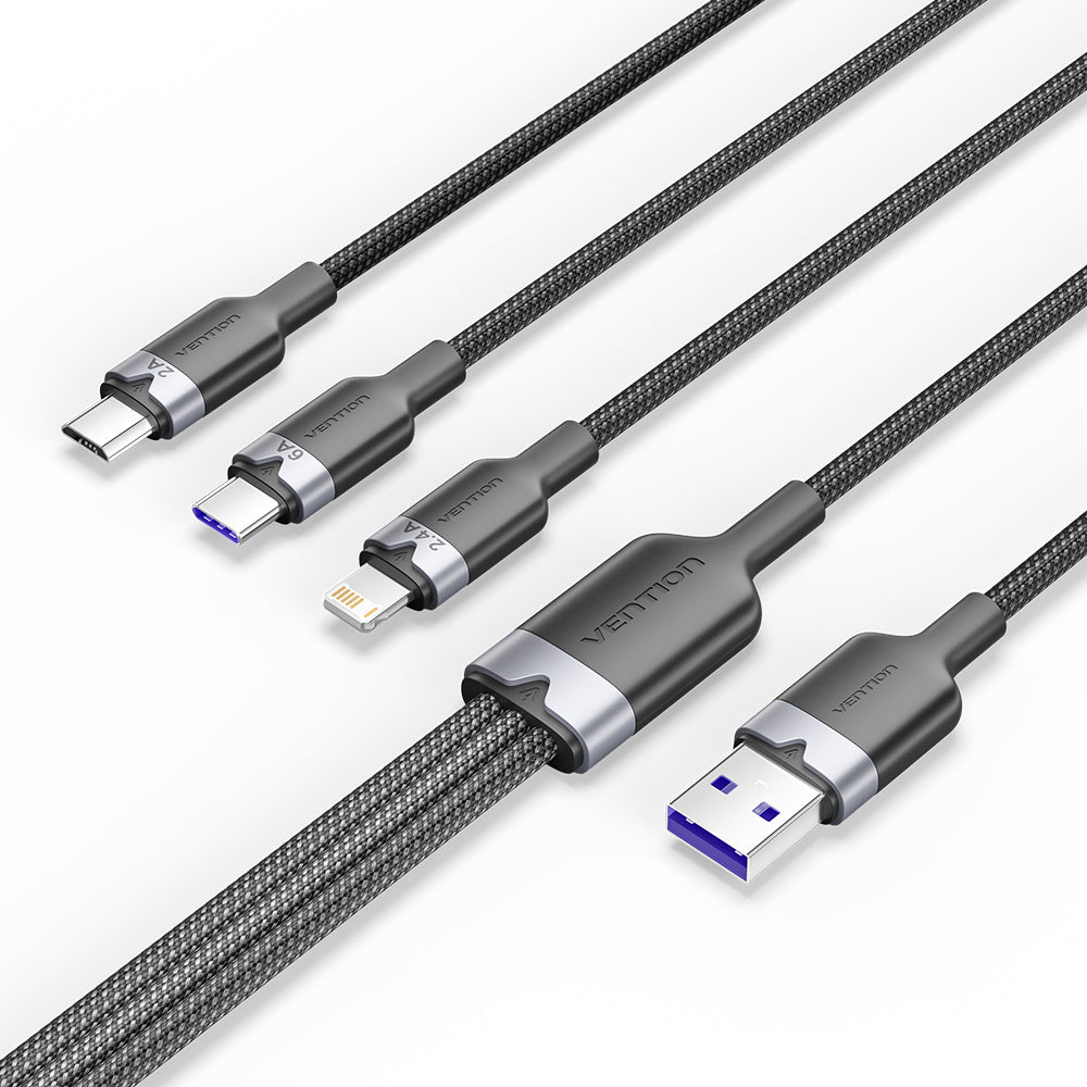 Vention USB 2.0 A Male to 3-in-1 USB-C & Lightning & Micro-B Male 6A Cable Aluminum Alloy Type、mySite、fannypackpong