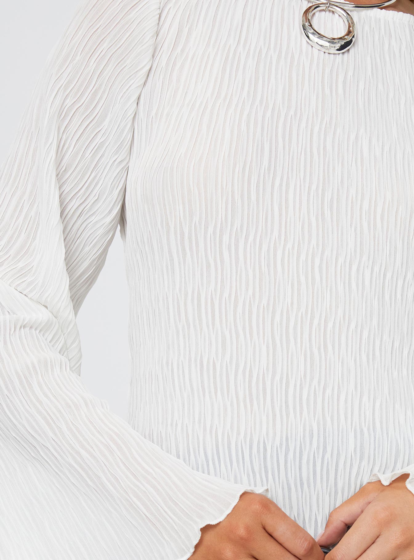 Mosaic Long Sleeve Sheer Top White、mySite、solidvoid