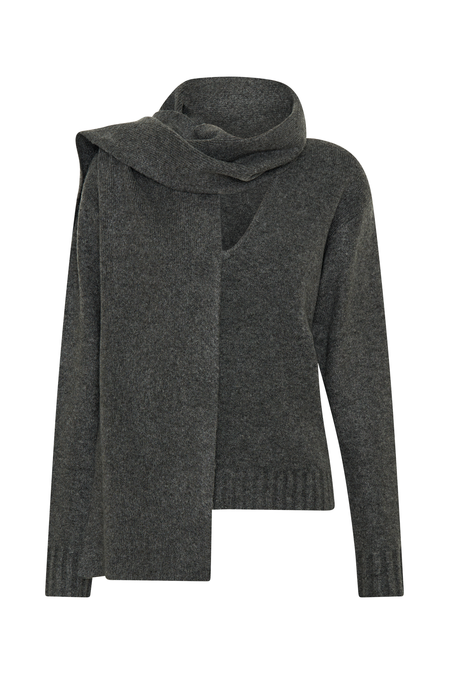 Ella V Neck Knit Jumper With Scarf - Charcoal Marle、mySite、solidvoid