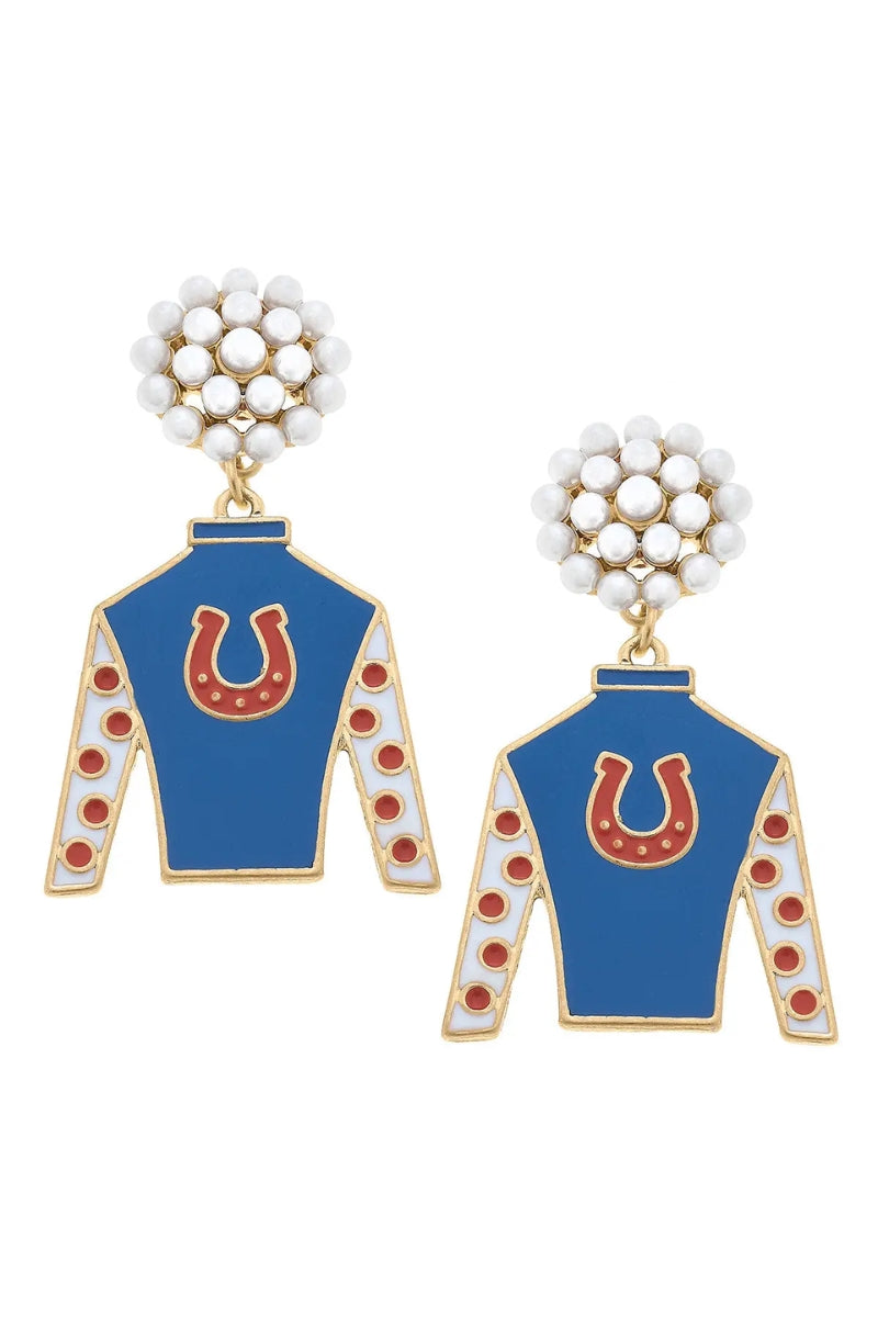 Jockey Pearl Cluster Enamel Earrings-Blue/Orange - FINAL SALE、mySite、hinf8tx79
