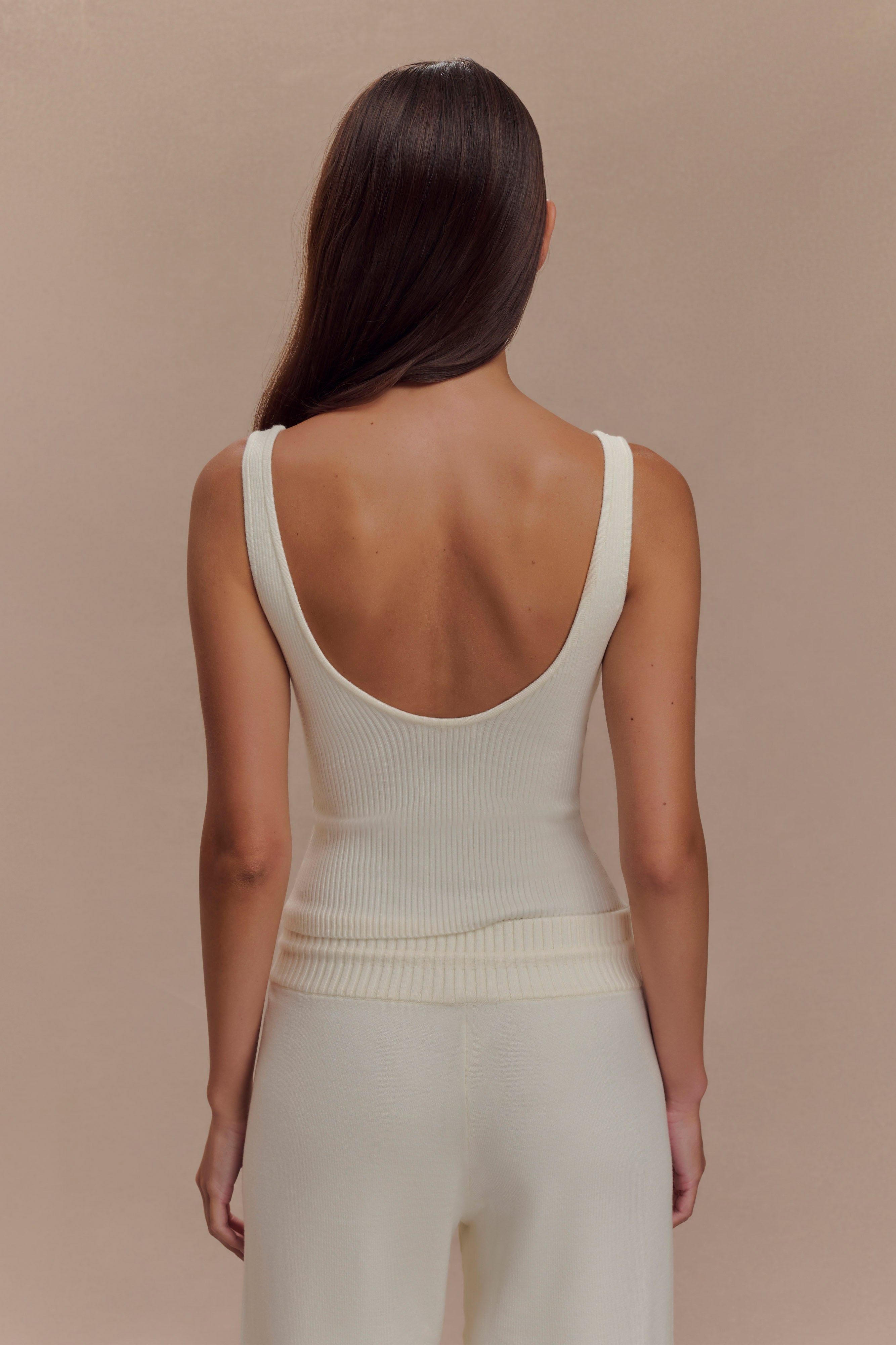 Natalya Ribbed Knit Cami Top - Ivory、mySite、solidvoid