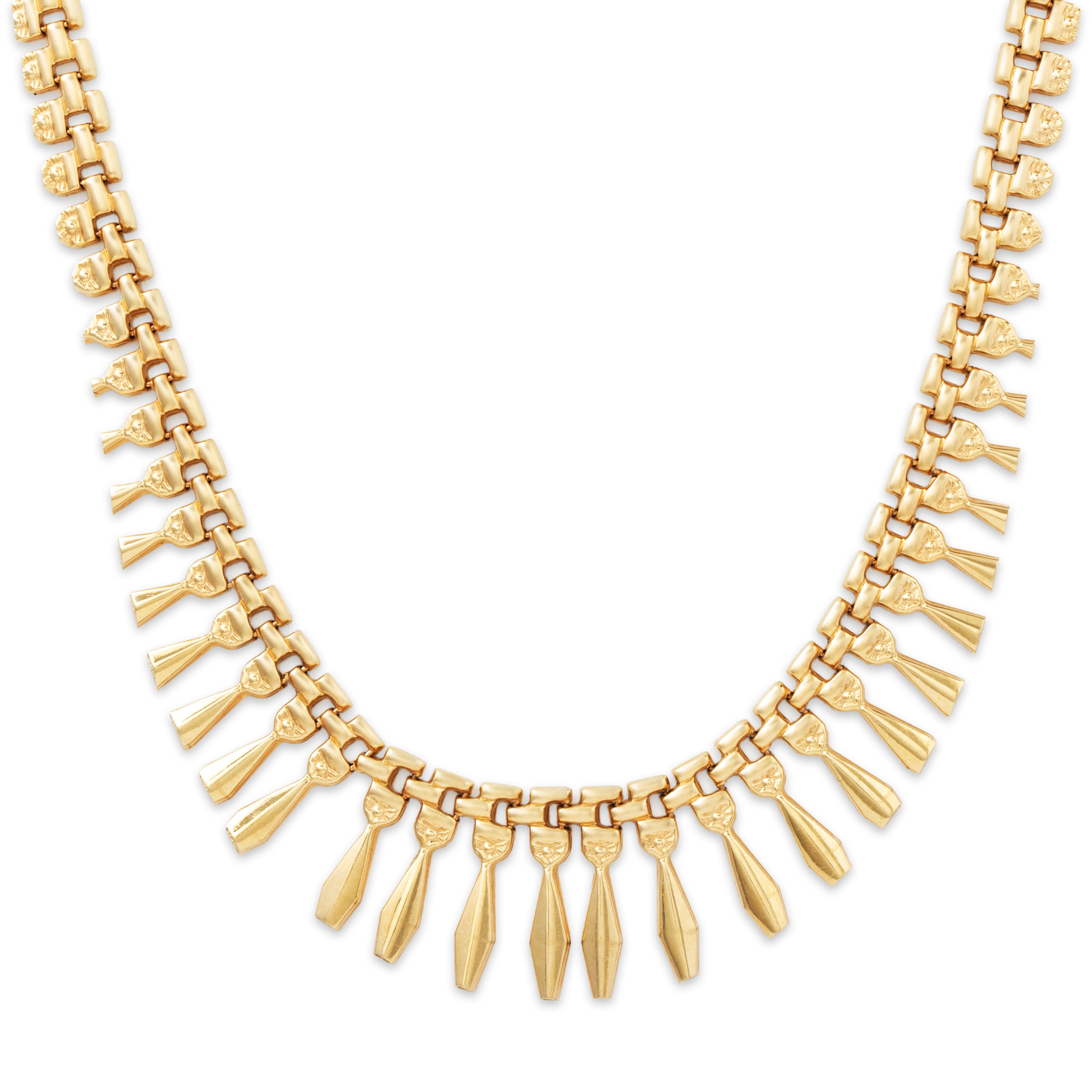 Vintage Italian 14k Yellow Gold Exotic Fringe Cleopatra Necklace 17、mySite、hinf8tx79