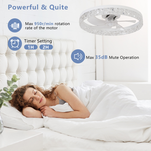 Modern Acrylic Ceiling Fan Light with Remote Control, Dimmable LED Chandelier, 6-Speed Adjustable, Quiet Motor, Flush Mount Design for Living Room, Bedroom, Dining Room、、eastwooduniform