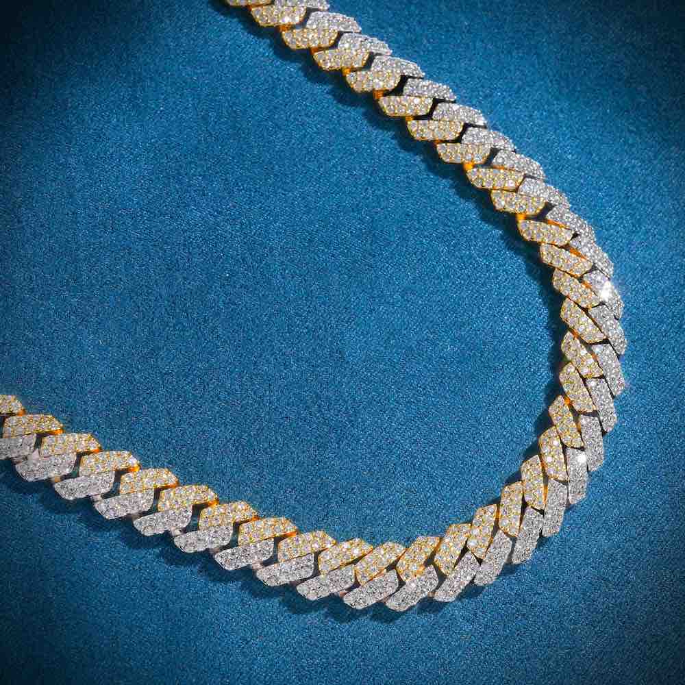 10MM Split Two Tone Moissanite Cuban Link Chain 14K Gold、mySite、hinf8tx79