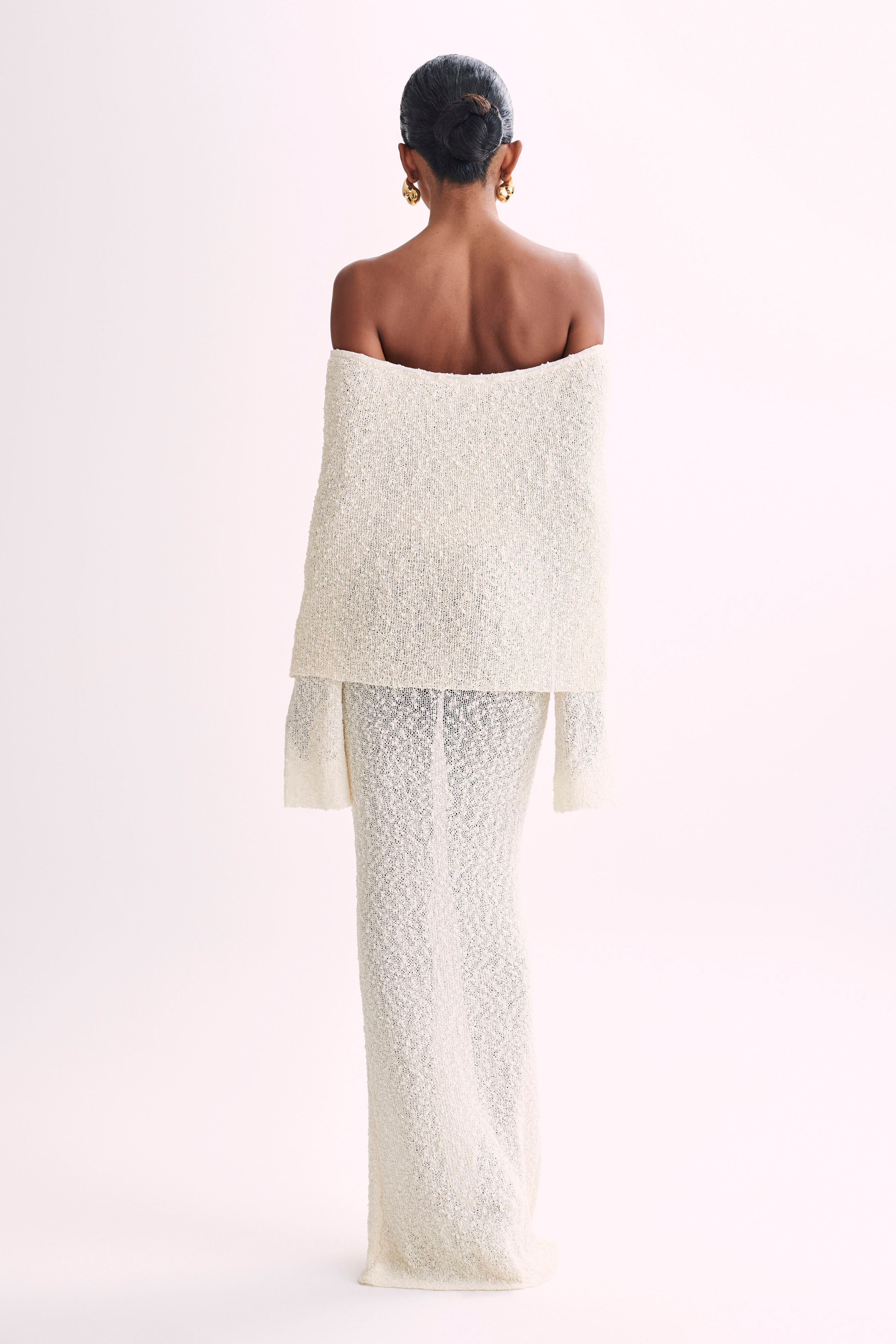 Marisol Off Shoulder Boucle Maxi Dress - Ivory、mySite、solidvoid