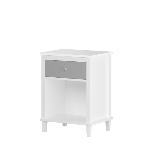 26.77''H Wooden Nightstand with One Drawer One Shelf for Kids, Adults, White+Golden handle、、casual