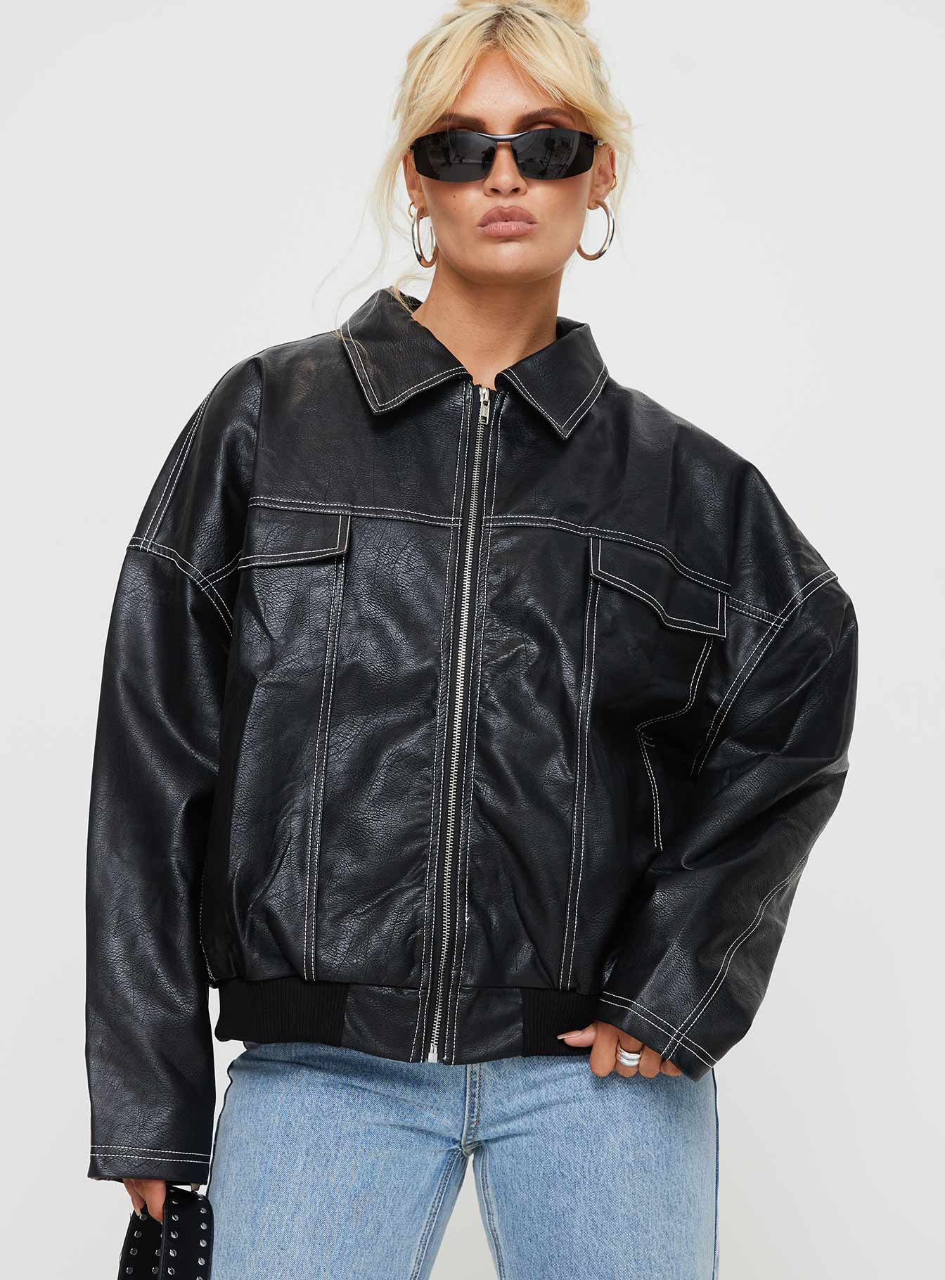 Kingsley Contrast Stitch Pu Jacket Black、mySite、solidvoid