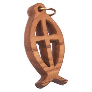 Fish and Cross Olive wood Laser pendant (3.2x1.5 cm or 1.3x0.6)、mySite、elrpsem3k