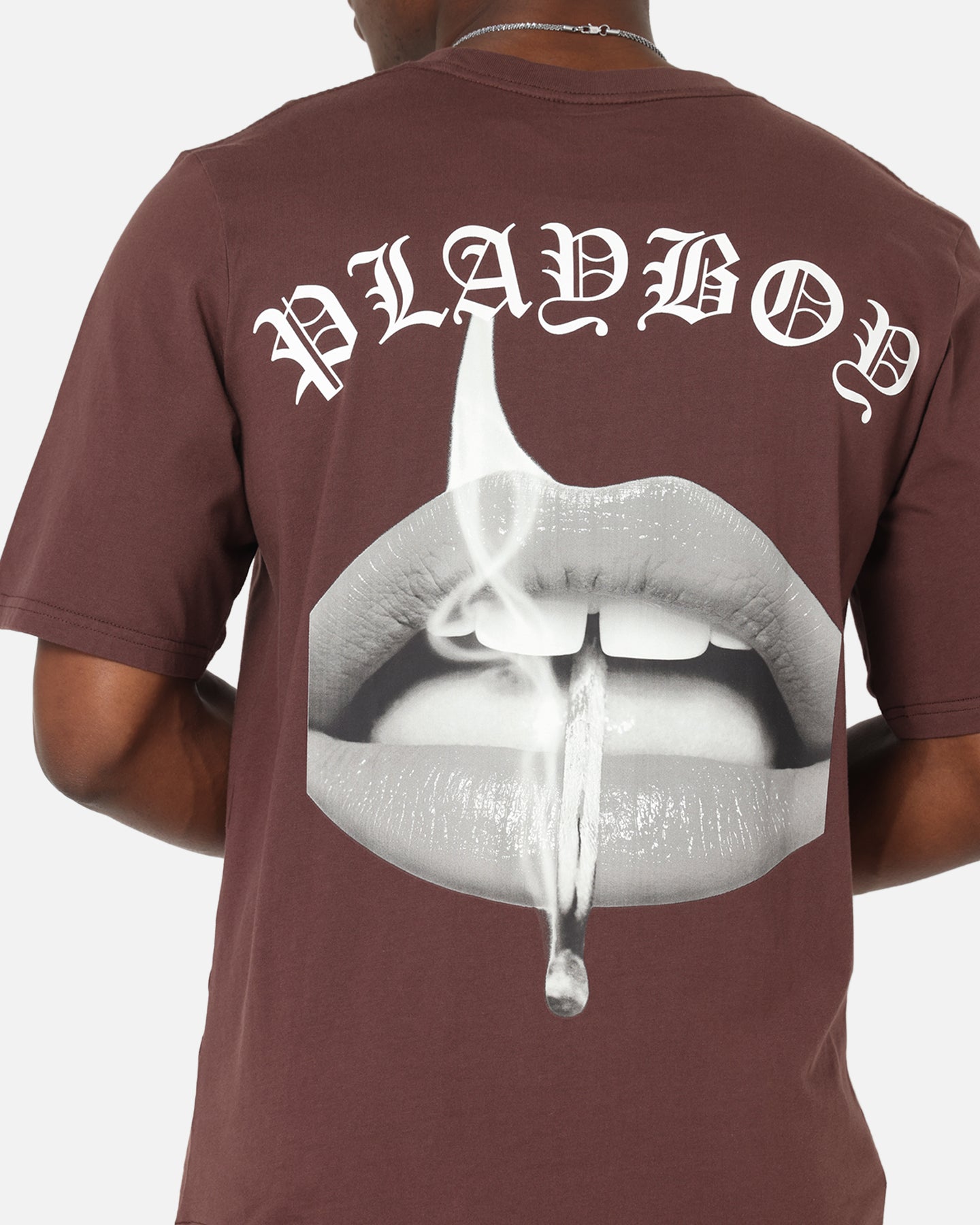 Playboy Gothic Mono Lips T-Shirt Washed Brown、mySite、zt4zffjzw