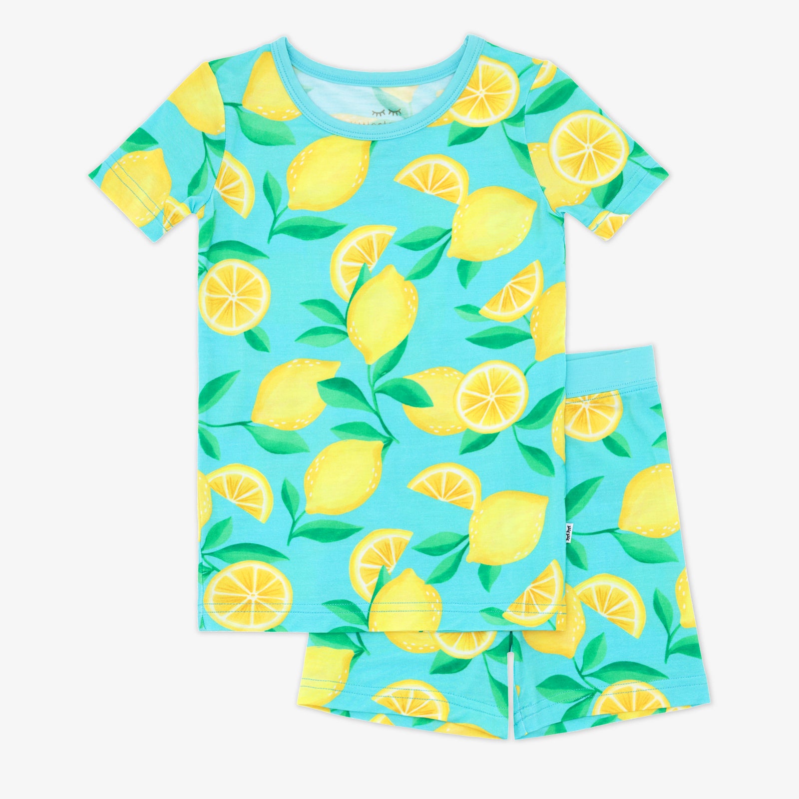 Blue Sunny Citrus Two-Piece Short Sleeve & Shorts Pajama Set、mySite、g9winljtr