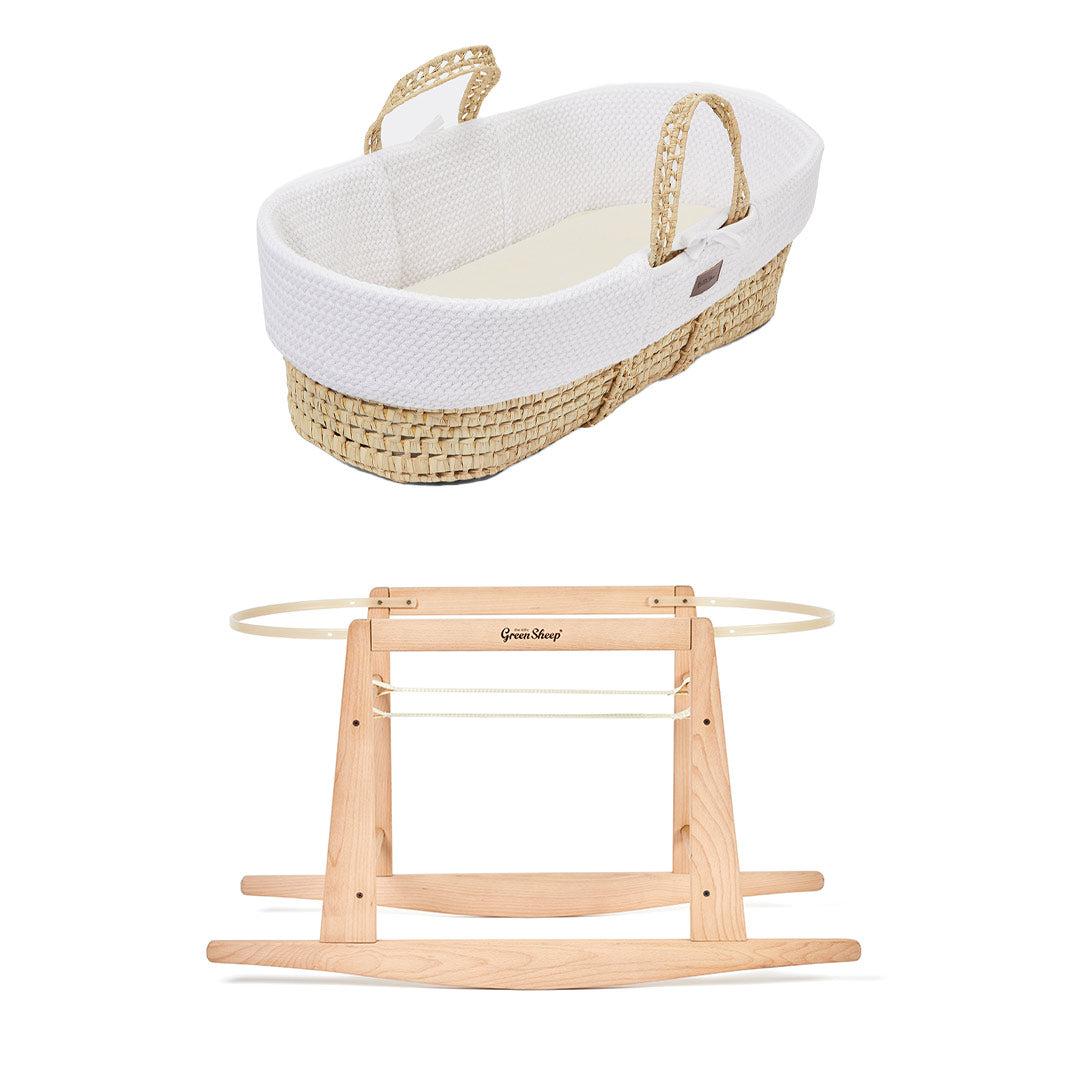  The Little Green Sheep Organic Wheat Knit Moses Basket + Mattress - White、mySite、merchandisen