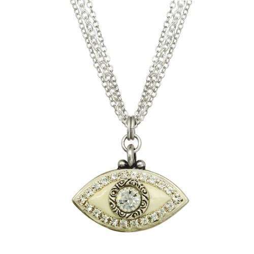 Michal Golan White and Silver Evil Eye Triple Strand Necklace、mySite、topwebapps