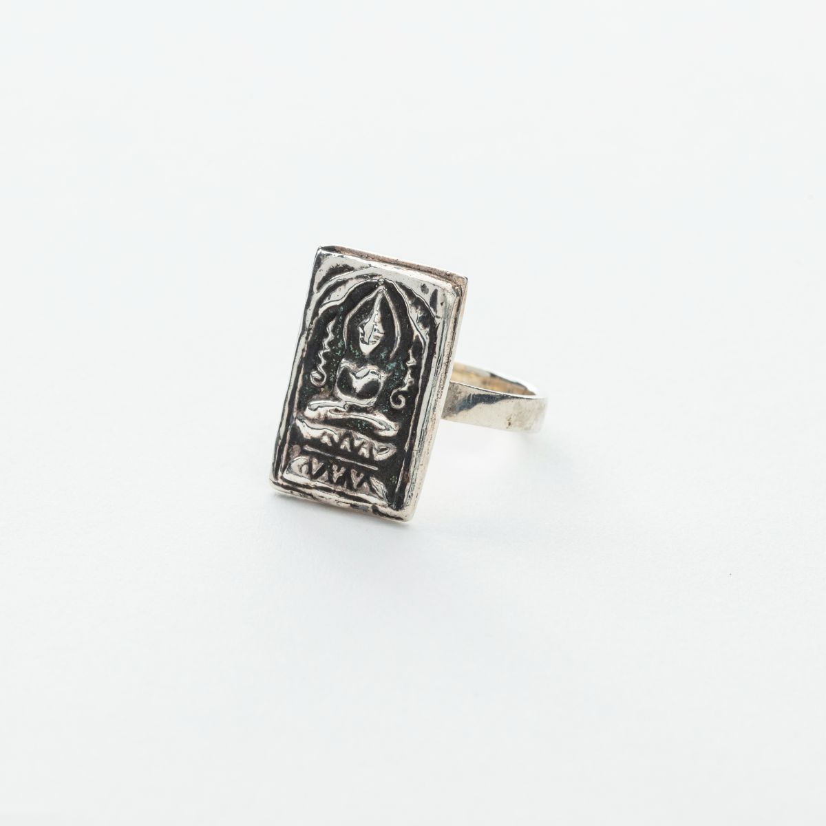 Rectangular Sitting Buddha Image Ring in Silver、mySite、topwebapps