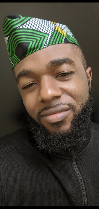 Green Black Gold African Print Hat-Kufi-DPH3553、mySite、solidvoid