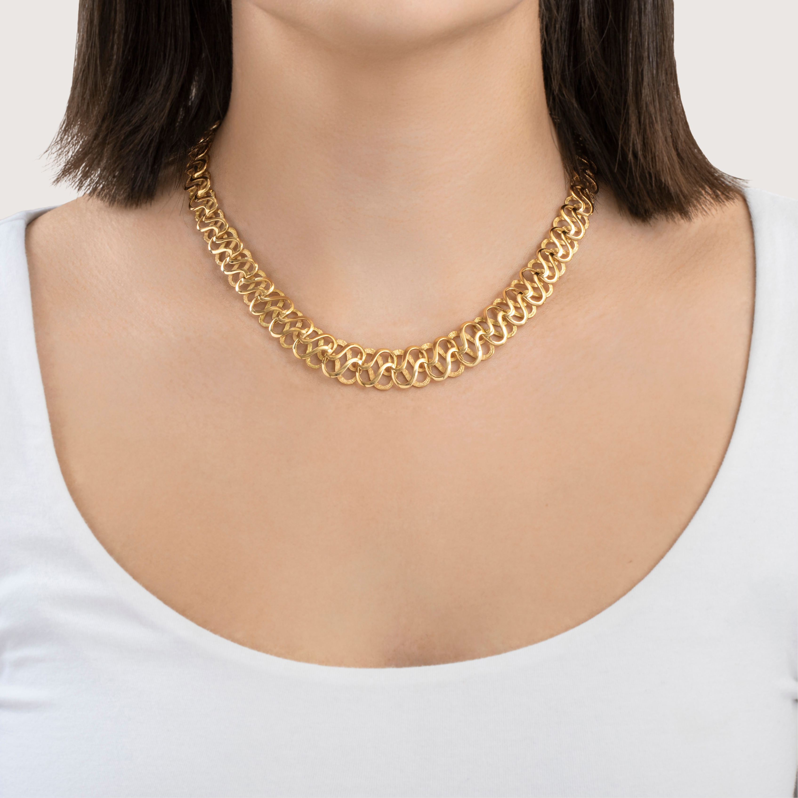 Vintage Heavy Italian 18k Yellow Gold Incredible Interlocking Links Necklace 16.75、mySite、hinf8tx79