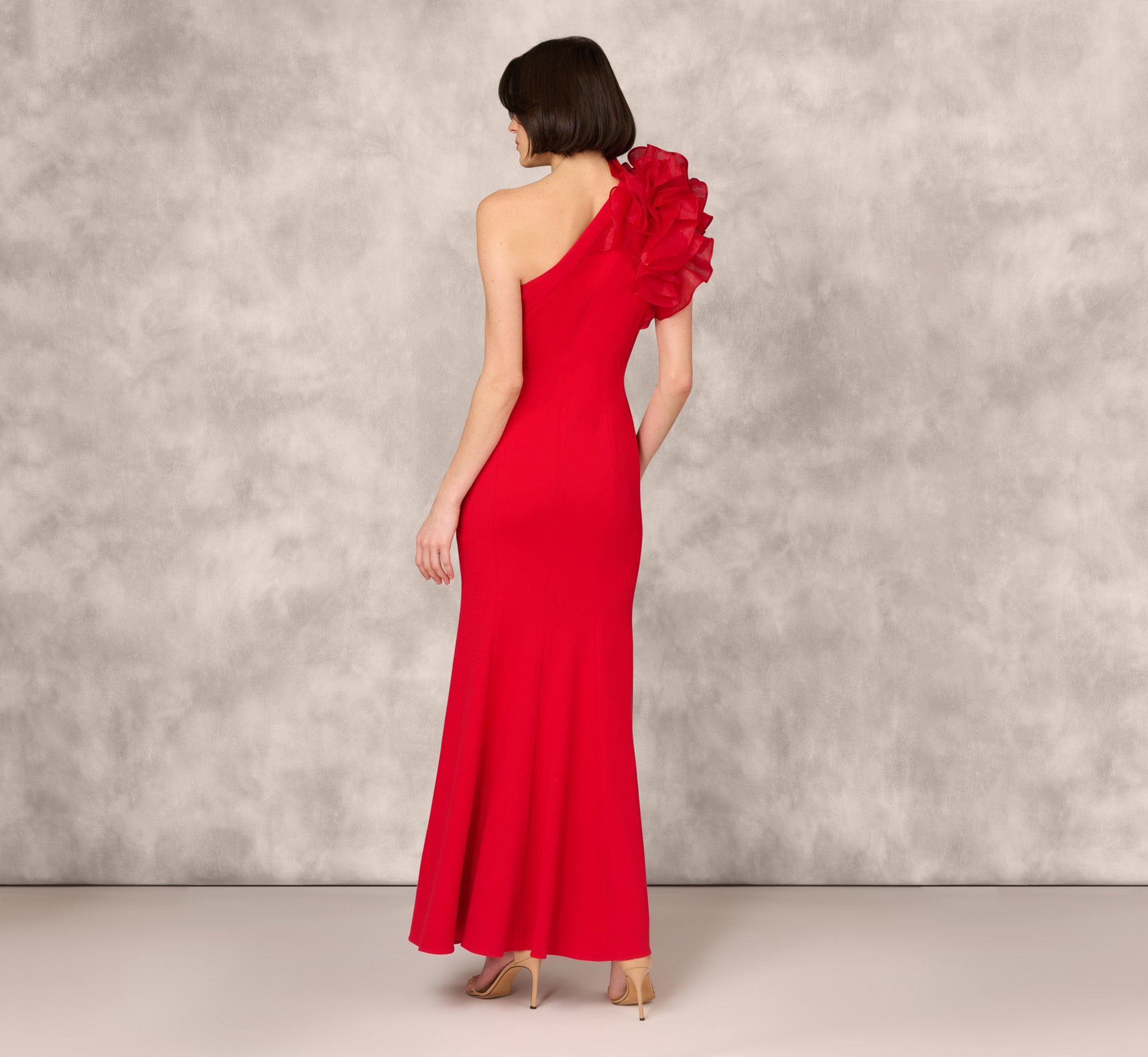 One Shoulder Mermaid Dress With Organza Sleeve In Red、mySite、solidvoid