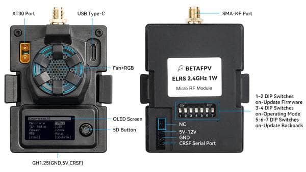 BetaFPV 1 Watt ELRS Micro 2.4GHz RC Transmitter Module for Sale