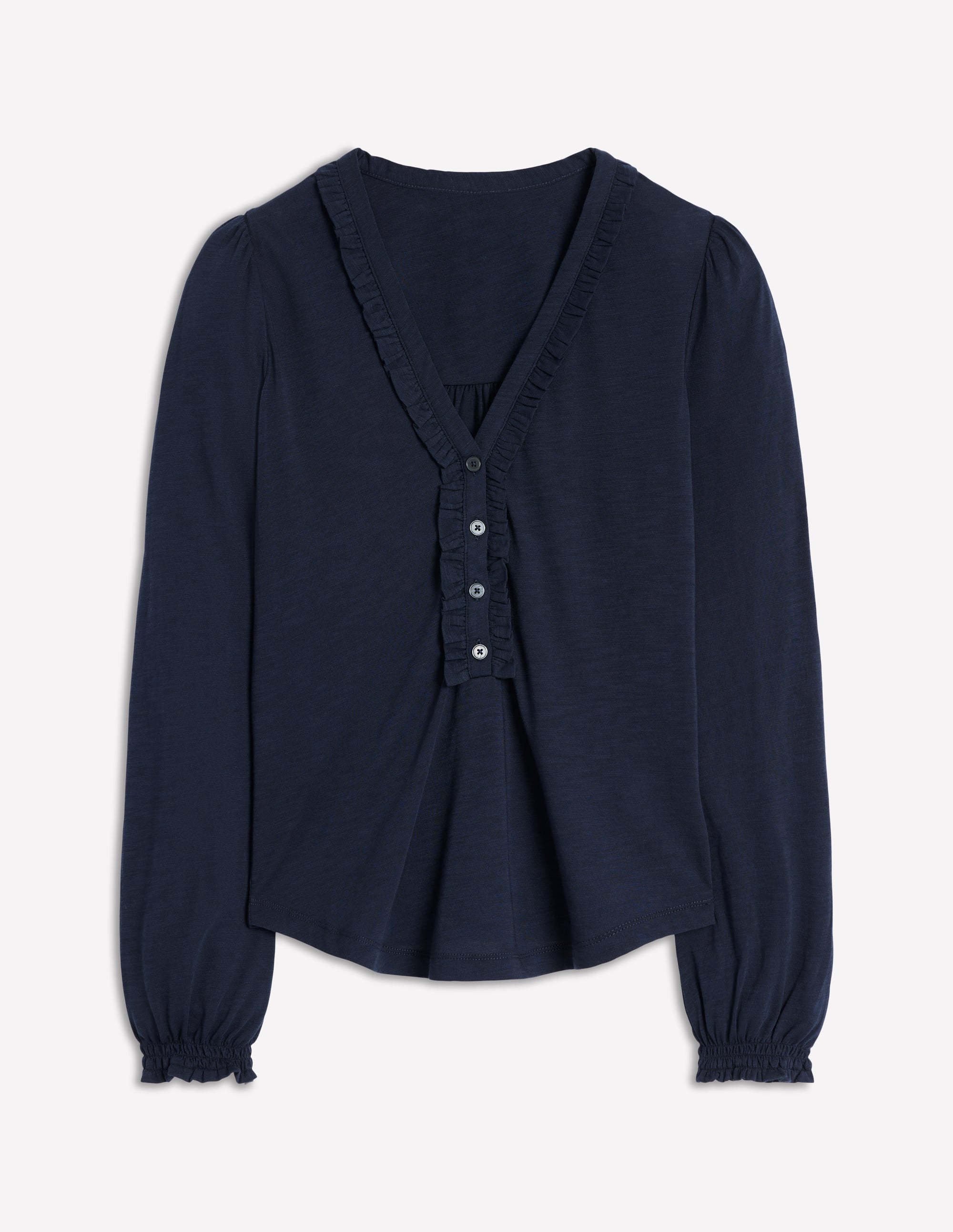  Poppy Ruffled Henley Top-Navy、mySite、ashleygrahame