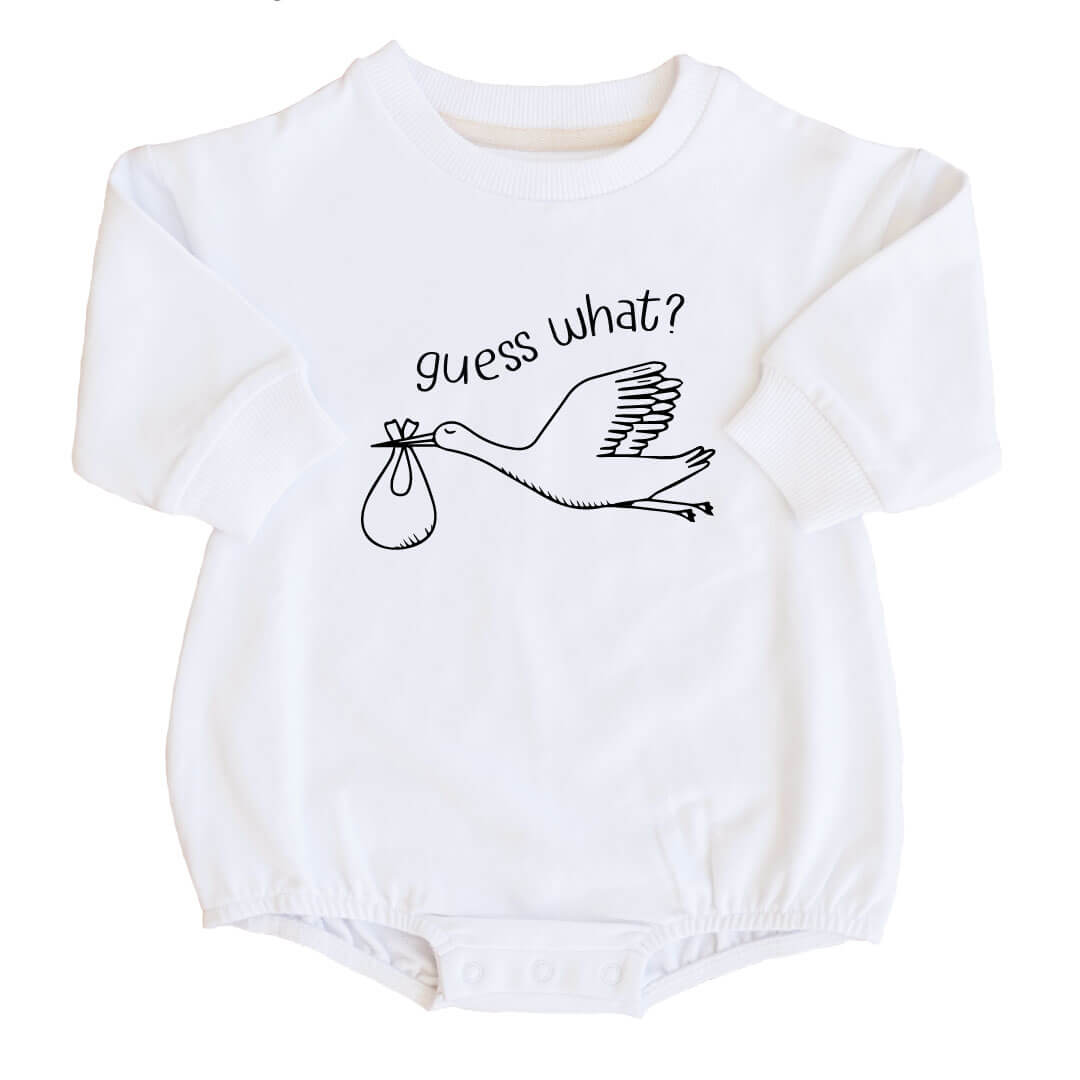  Guess What Graphic Sweatshirt Bubble Romper | White、mySite、layawaytickets