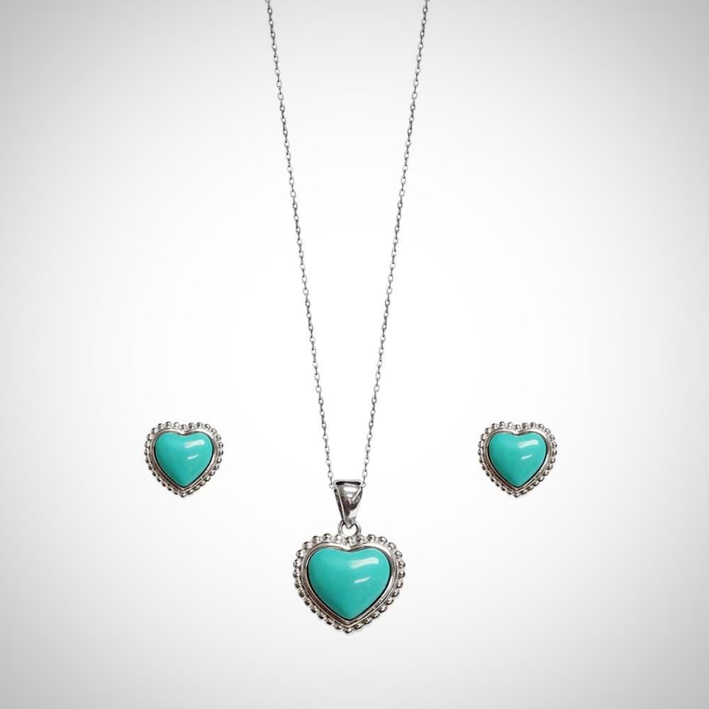 Jimmy Crystal Turquoise Heart Jewelry Set, Necklace & Earrings in Sterling Silver、mySite、g9winljtr