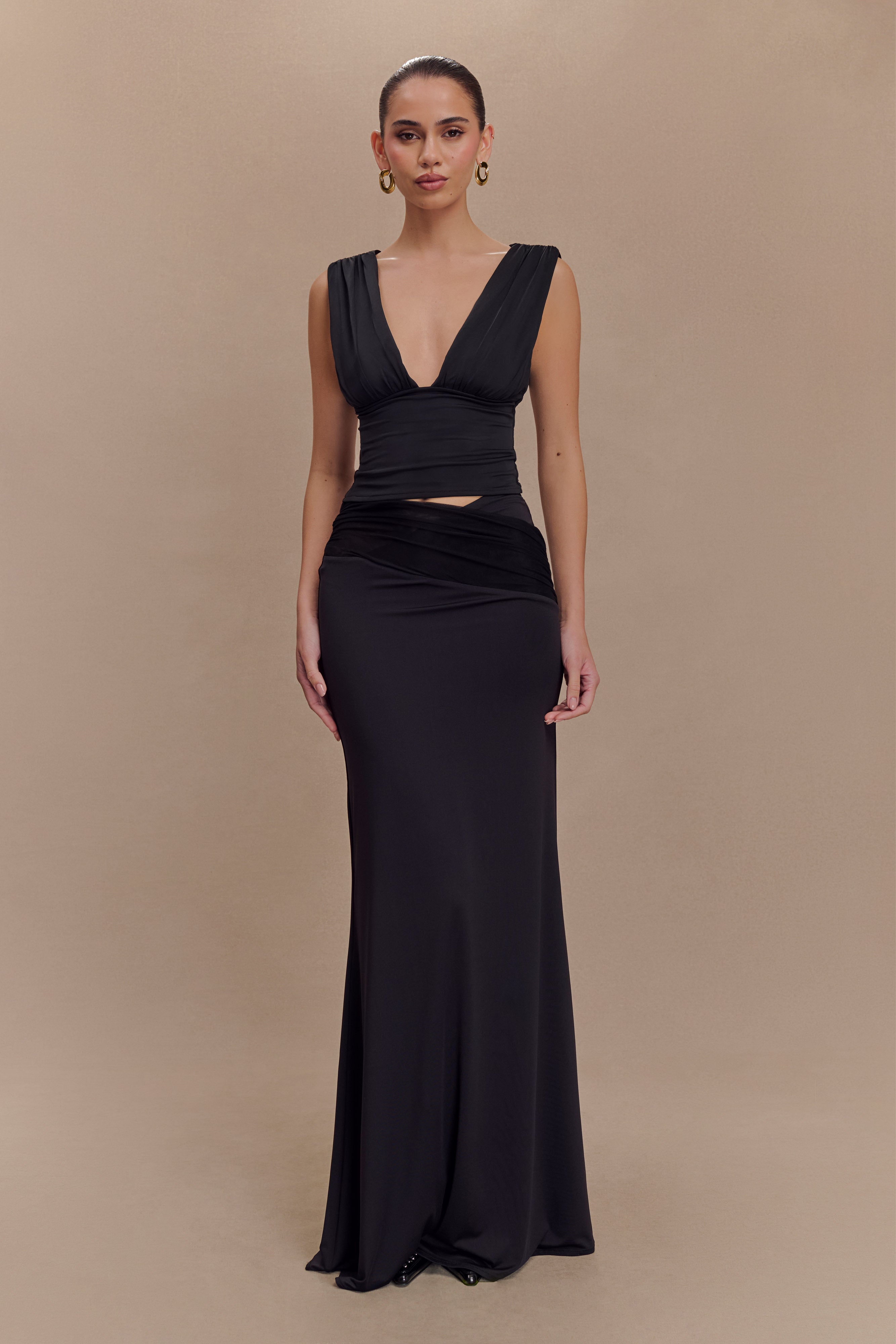 Kerrigan Slinky Ruched Sleeveless Top - Black、mySite、solidvoid