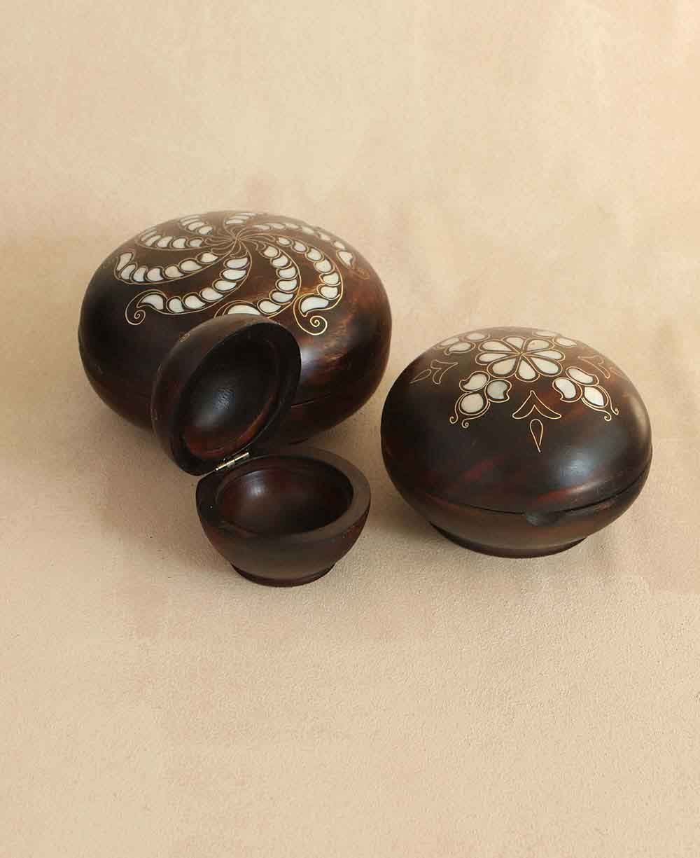 Mother of Pearl Inlay Round Wood Trinket Boxes、mySite、topwebapps